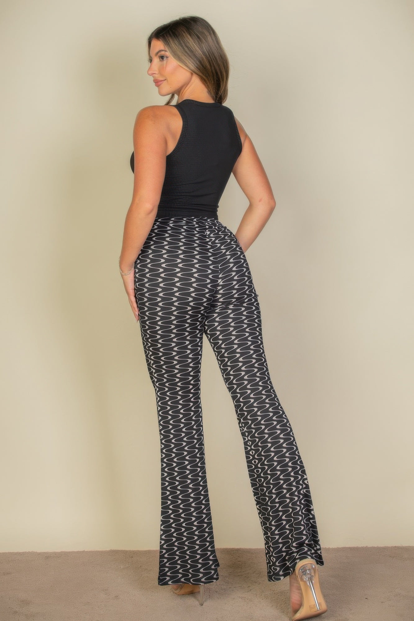 Wavy Print High Waist Flare Pants product image