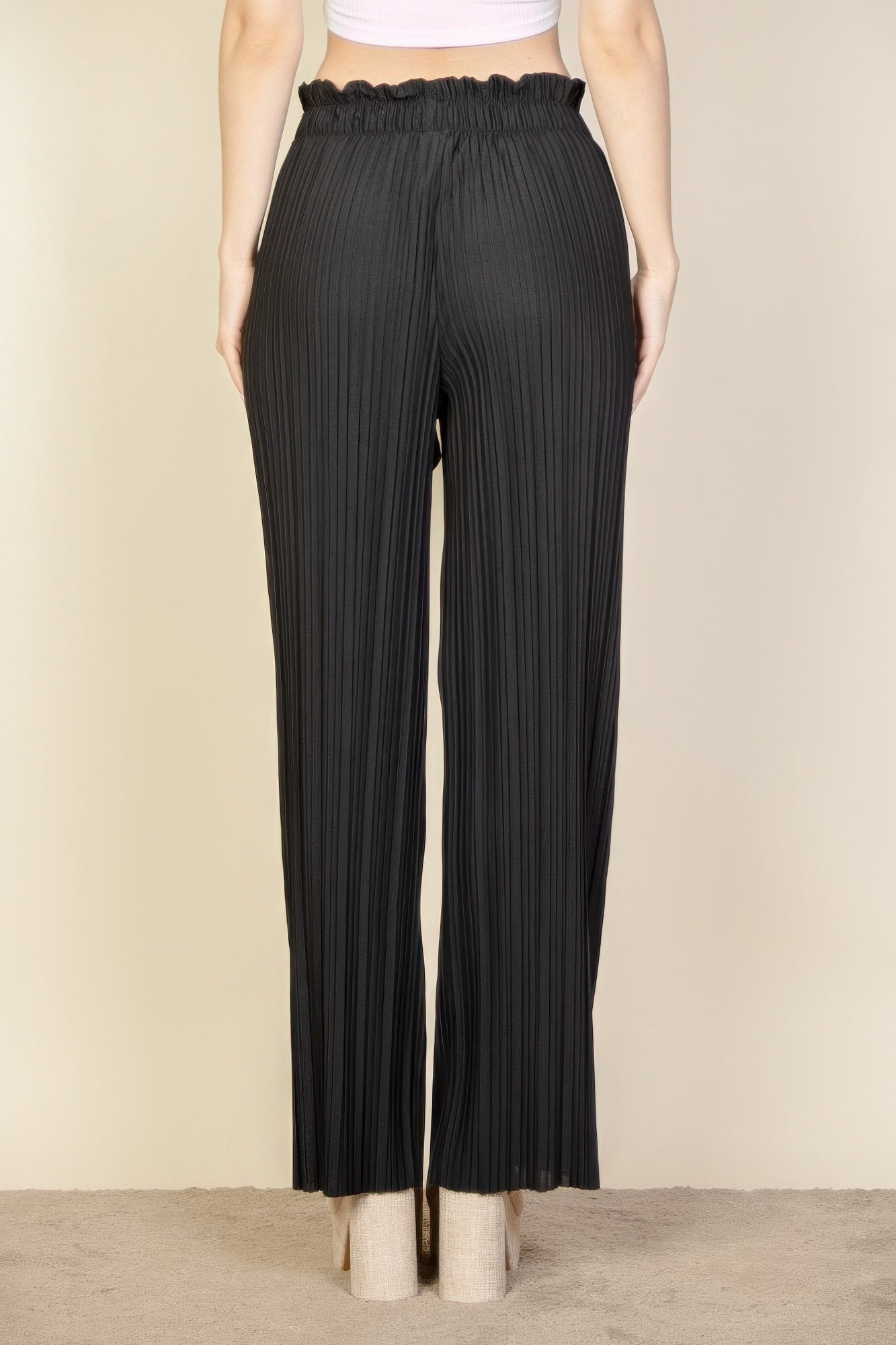 Pleated Stretch Crepe Pull-on Wide Leg Tie Front Pants product image