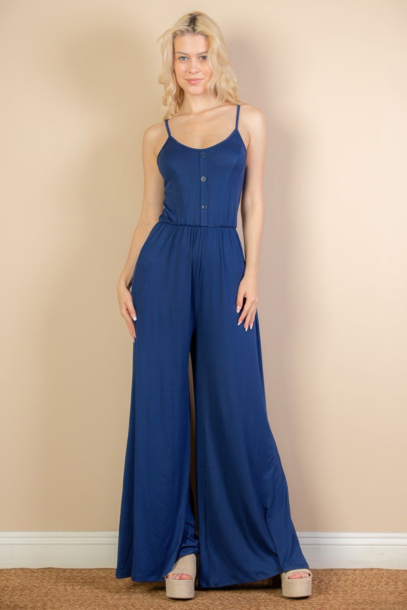 Button Front Wide Leg Jumpsuit product image
