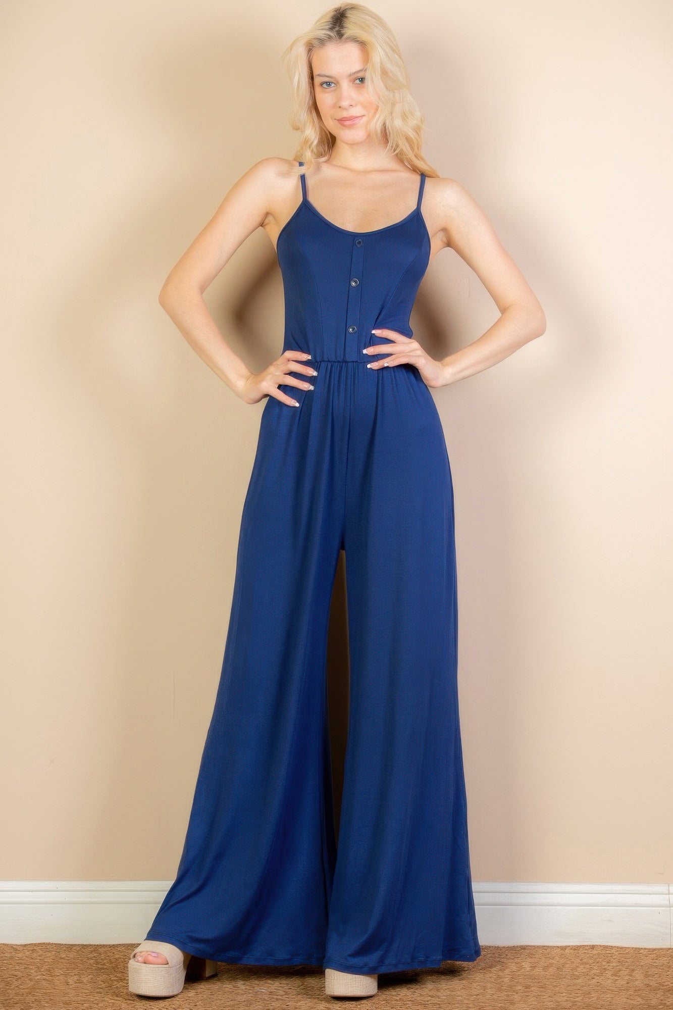 Button Front Wide Leg Jumpsuit product image