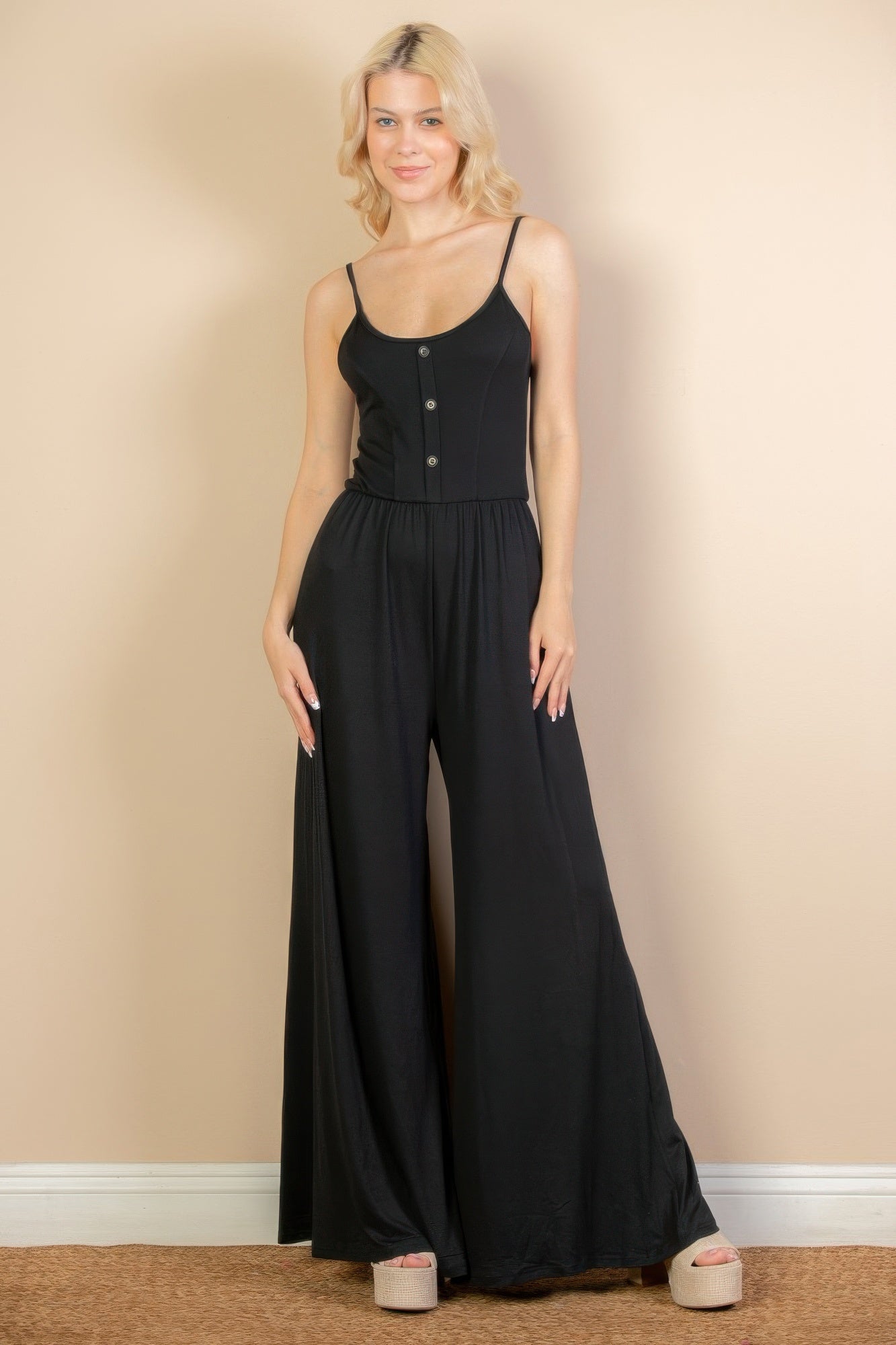 Button Front Wide Leg Jumpsuit product image
