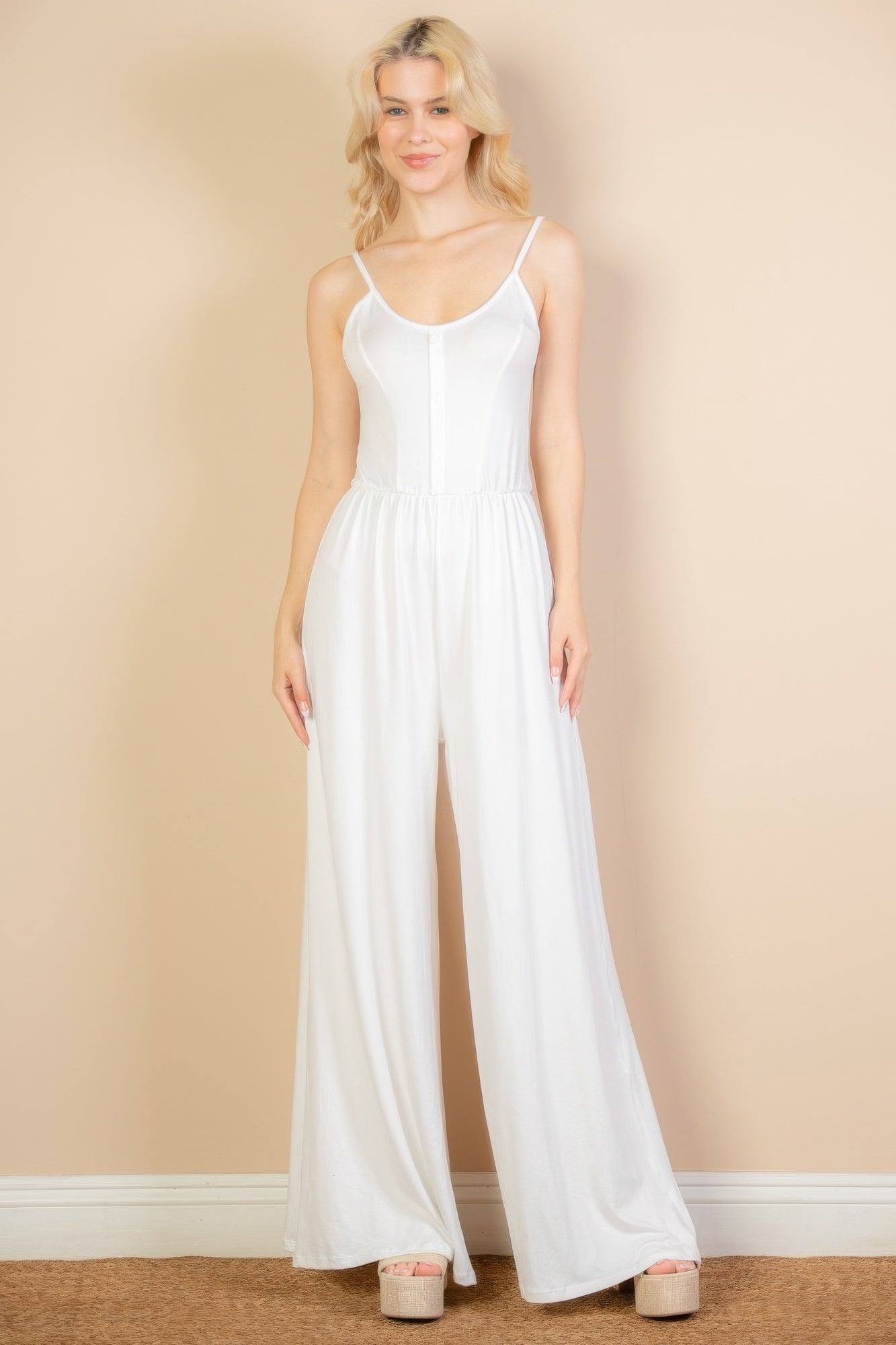 Button Front Wide Leg Jumpsuit product image