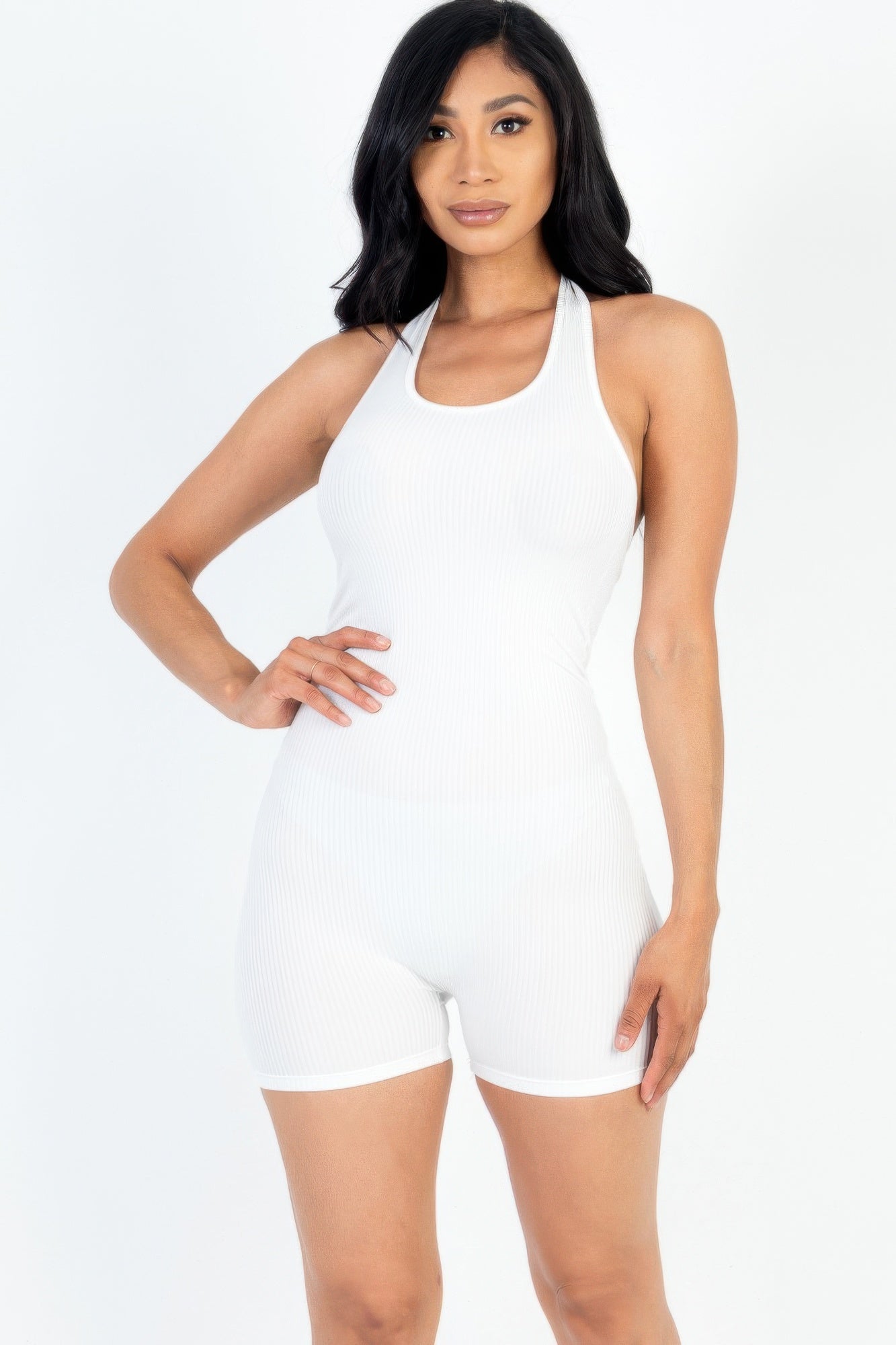 Ribbed Halter Neck Backless Romper product image