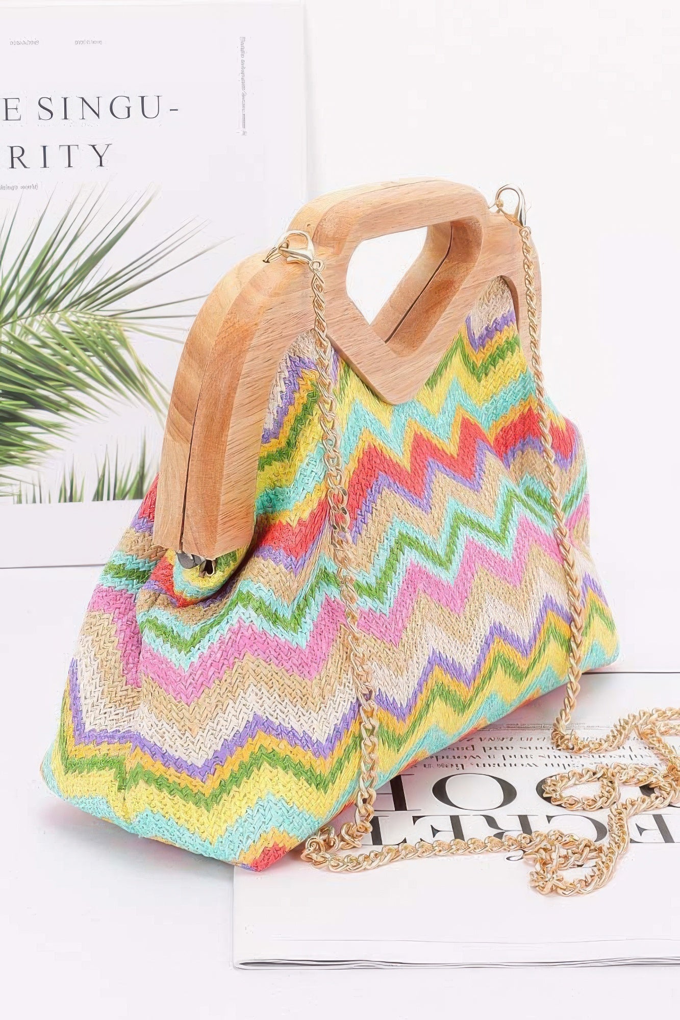 Faux Straw Wood Frame Clutch product image