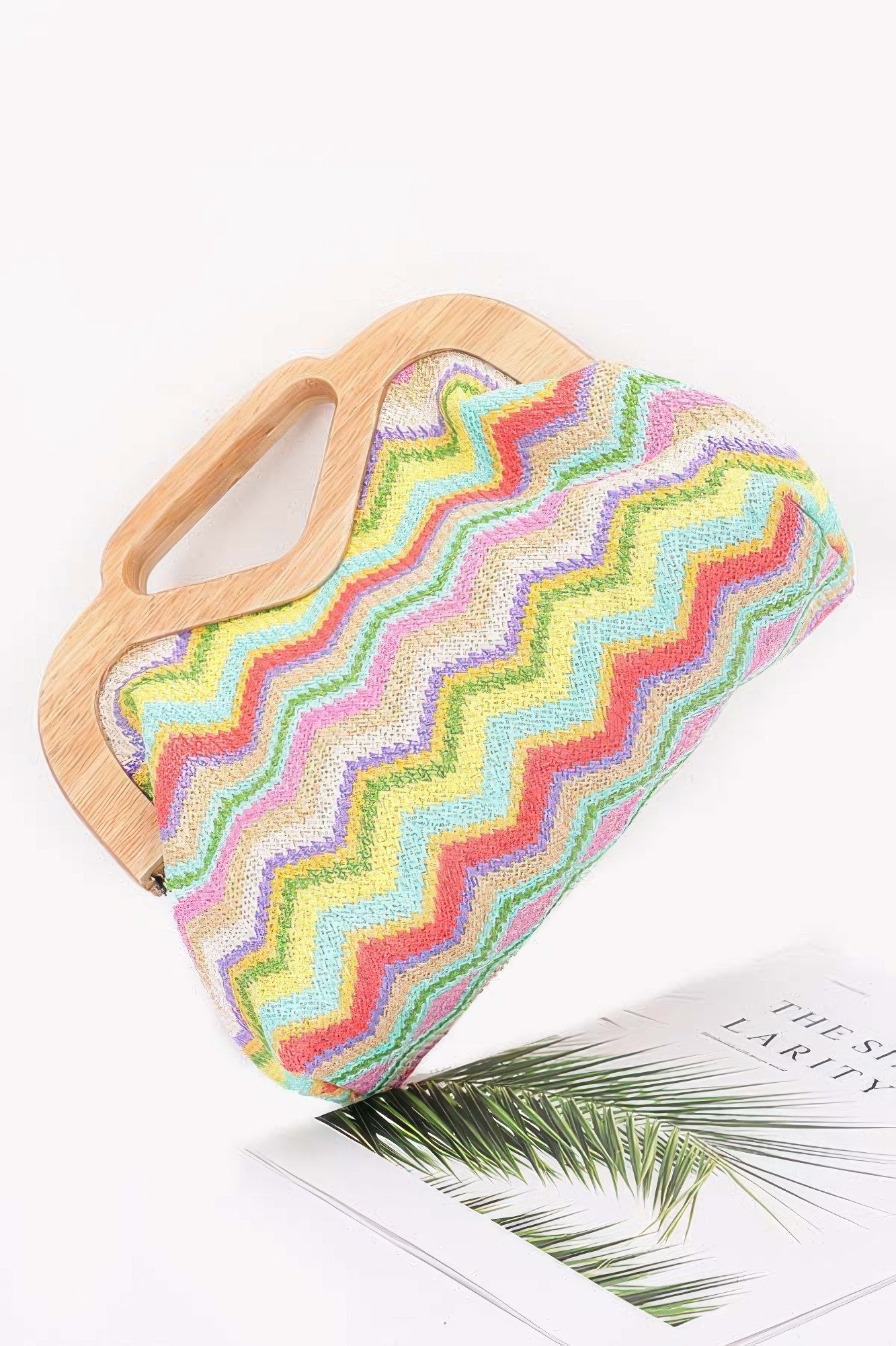 Faux Straw Wood Frame Clutch product image