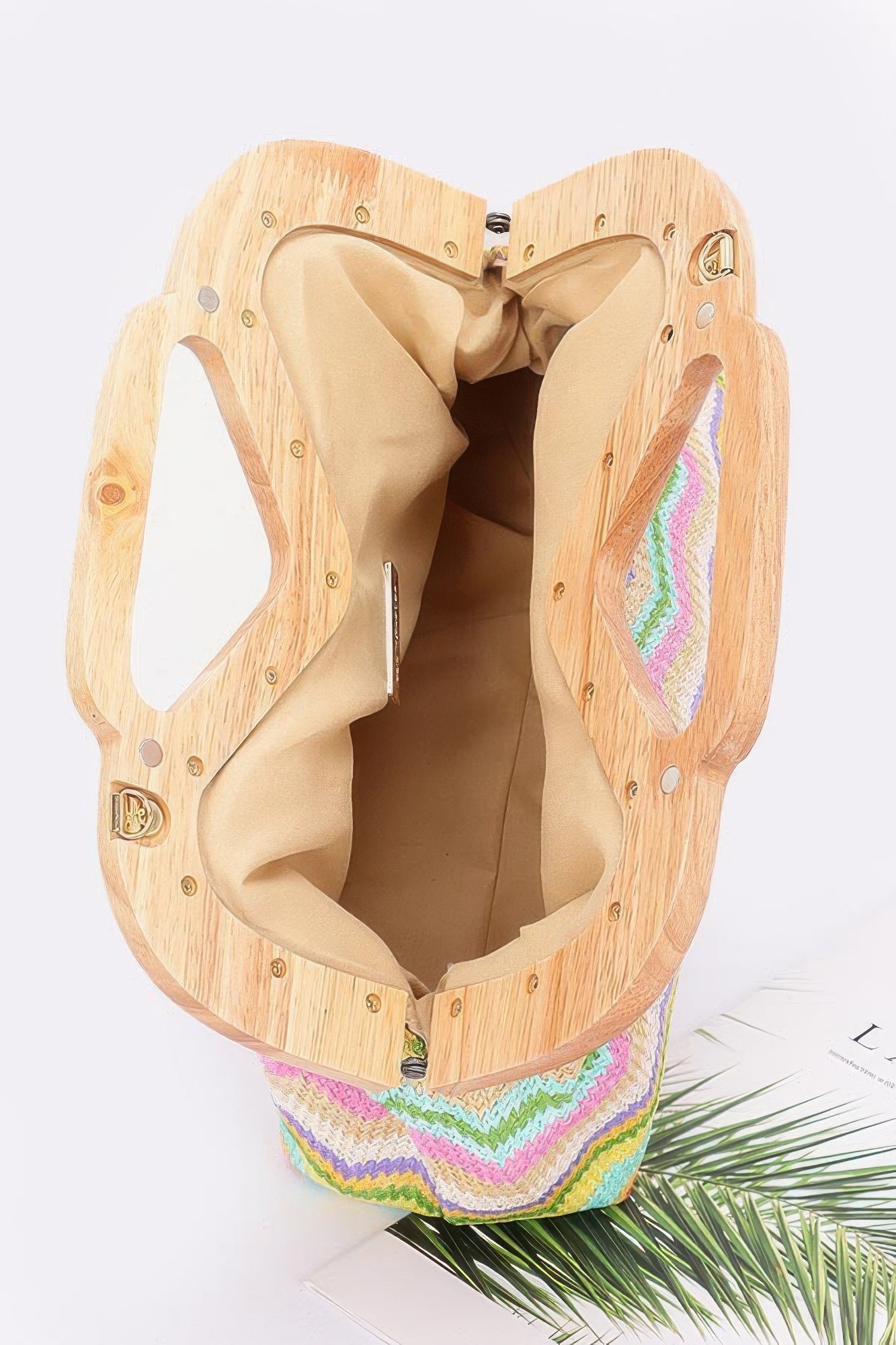 Faux Straw Wood Frame Clutch product image