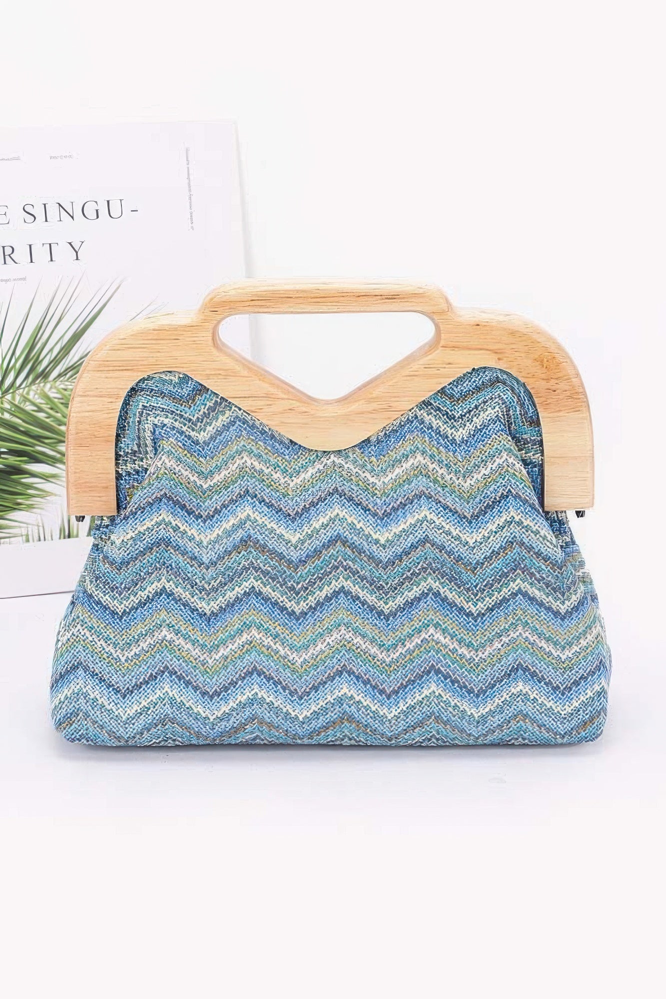 Faux Straw Wood Frame Clutch product image