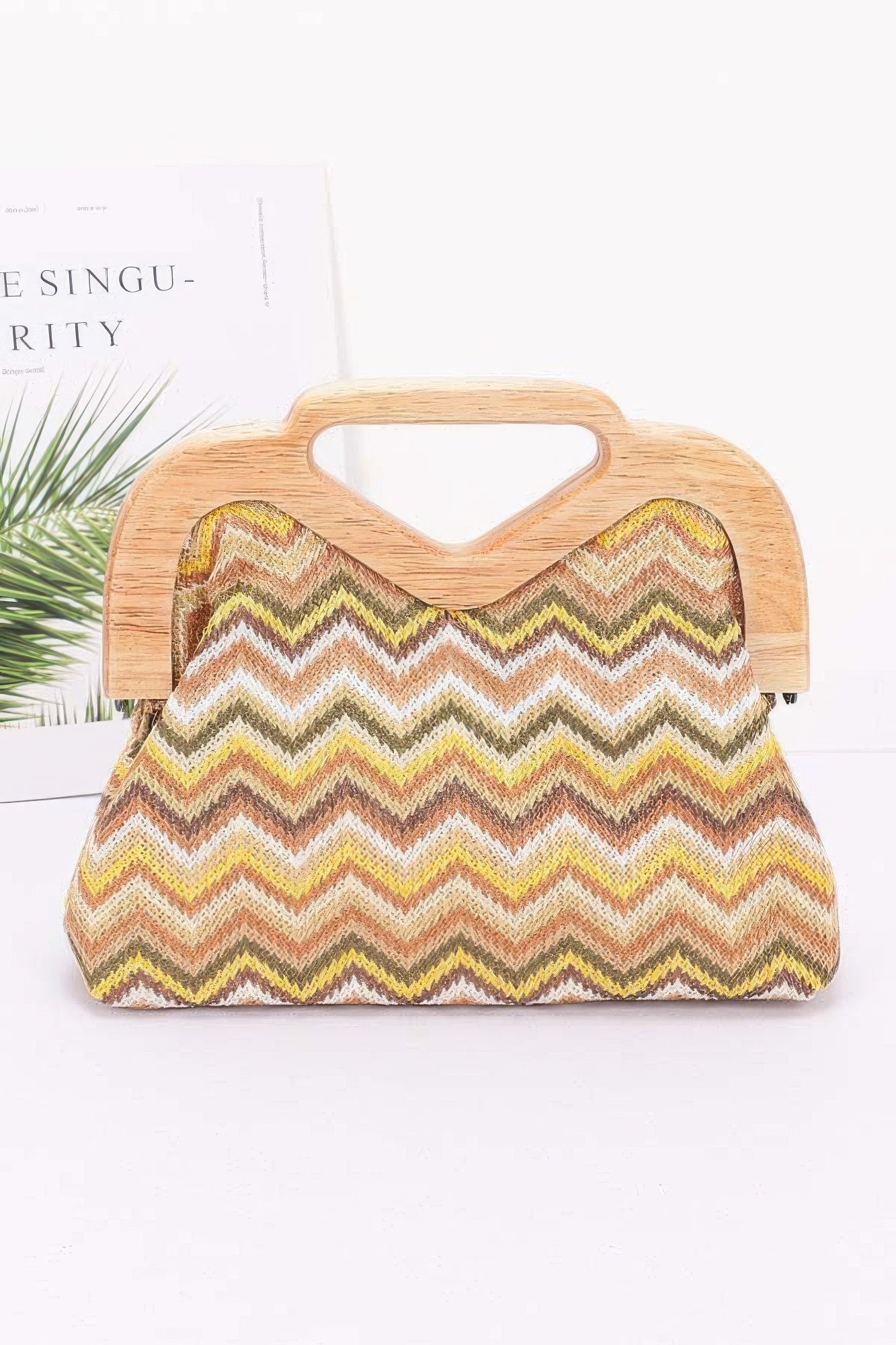 Faux Straw Wood Frame Clutch product image