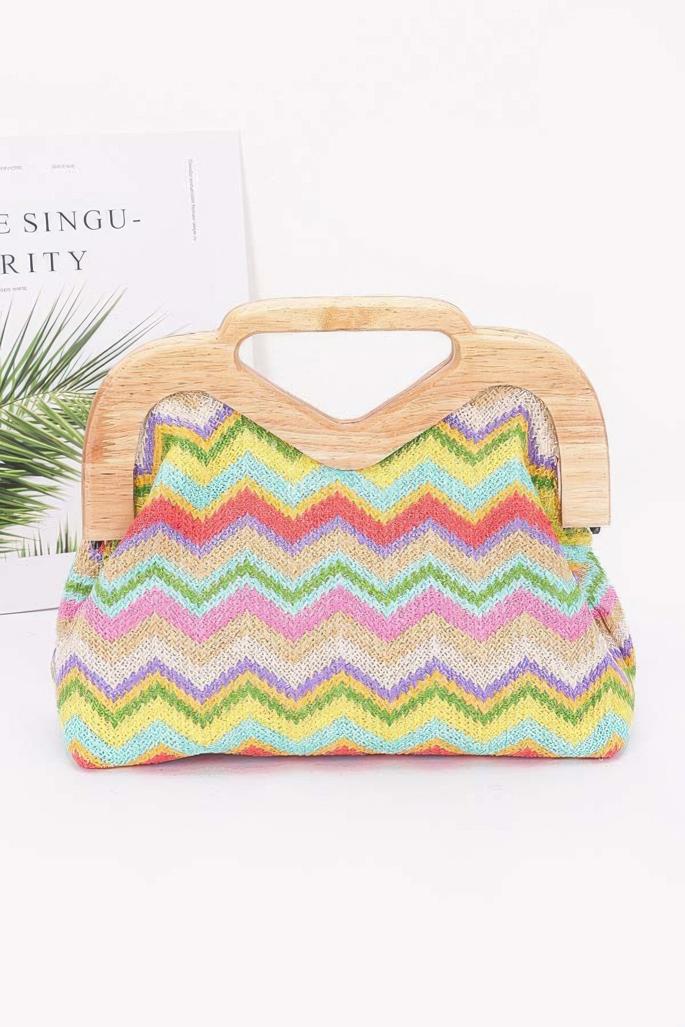 Faux Straw Wood Frame Clutch product image