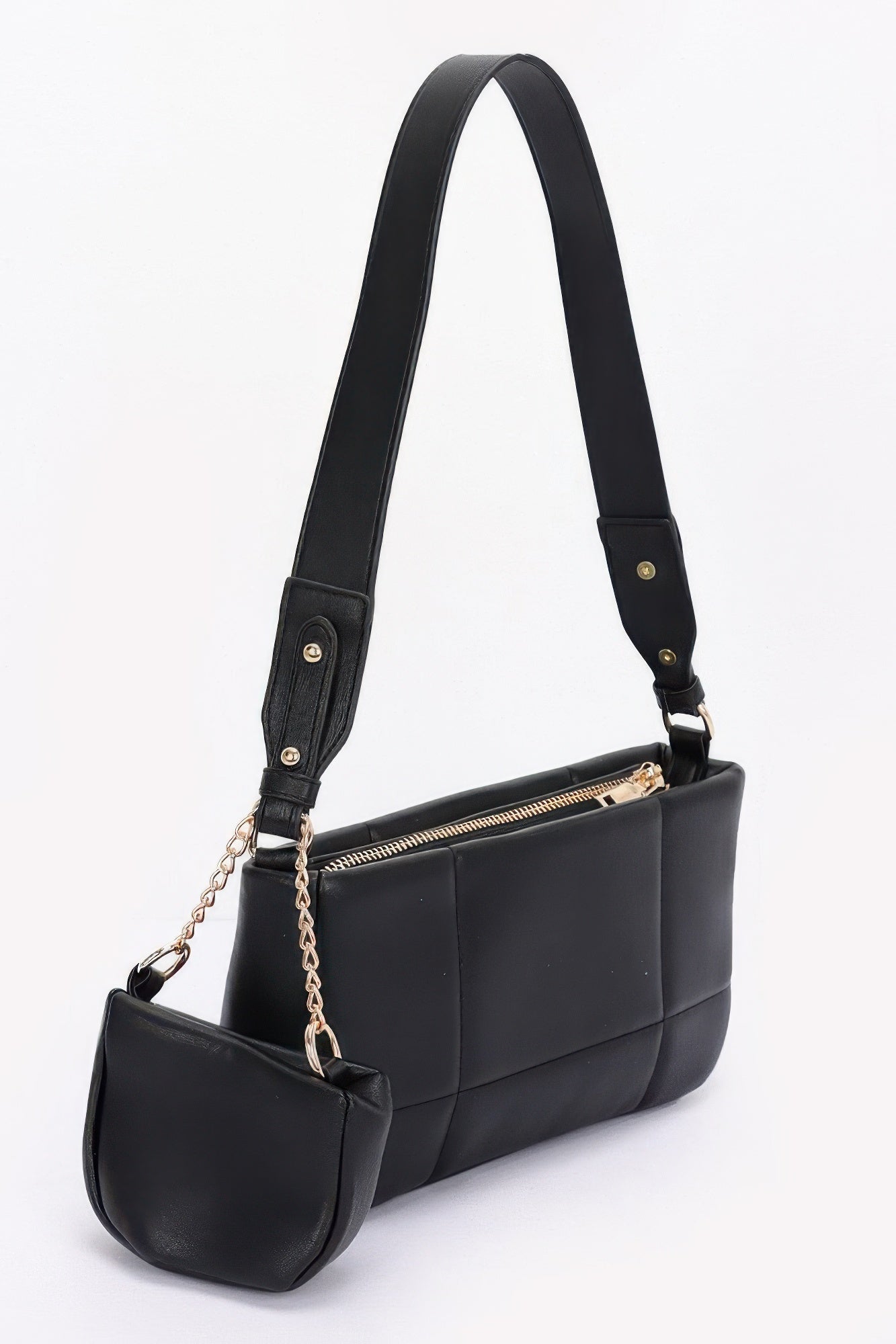 Quilted Faux Leather Shoulder Bag W/ Airpod Bag product image