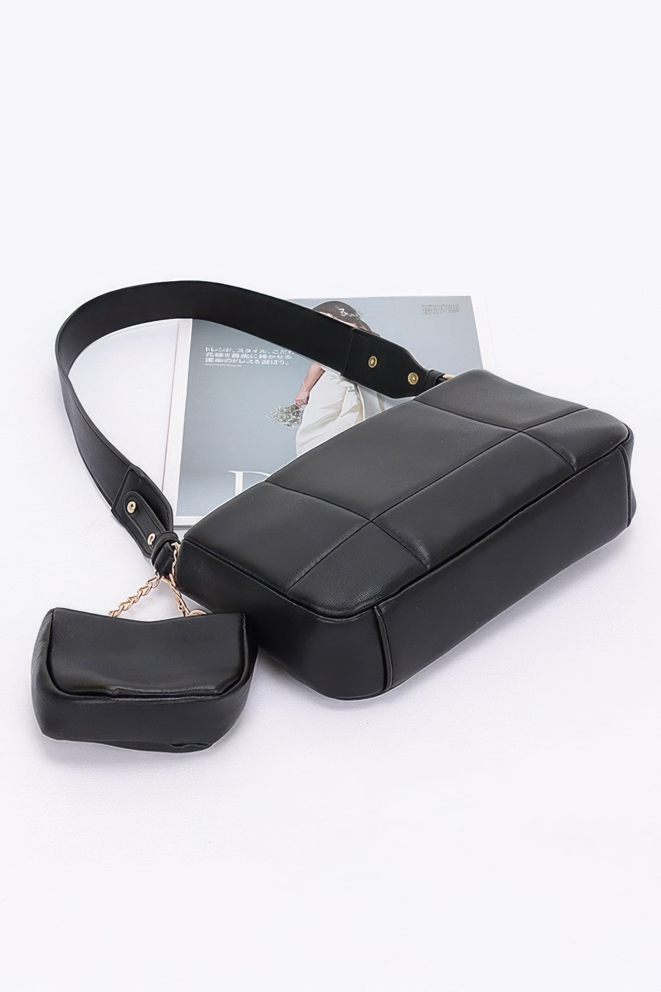 Quilted Faux Leather Shoulder Bag W/ Airpod Bag product image