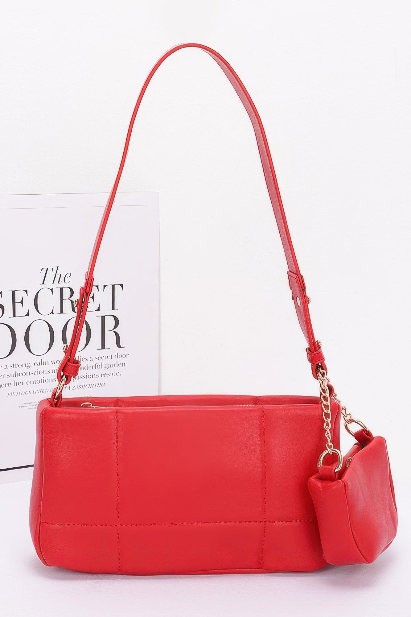 Quilted Faux Leather Shoulder Bag W/ Airpod Bag product image