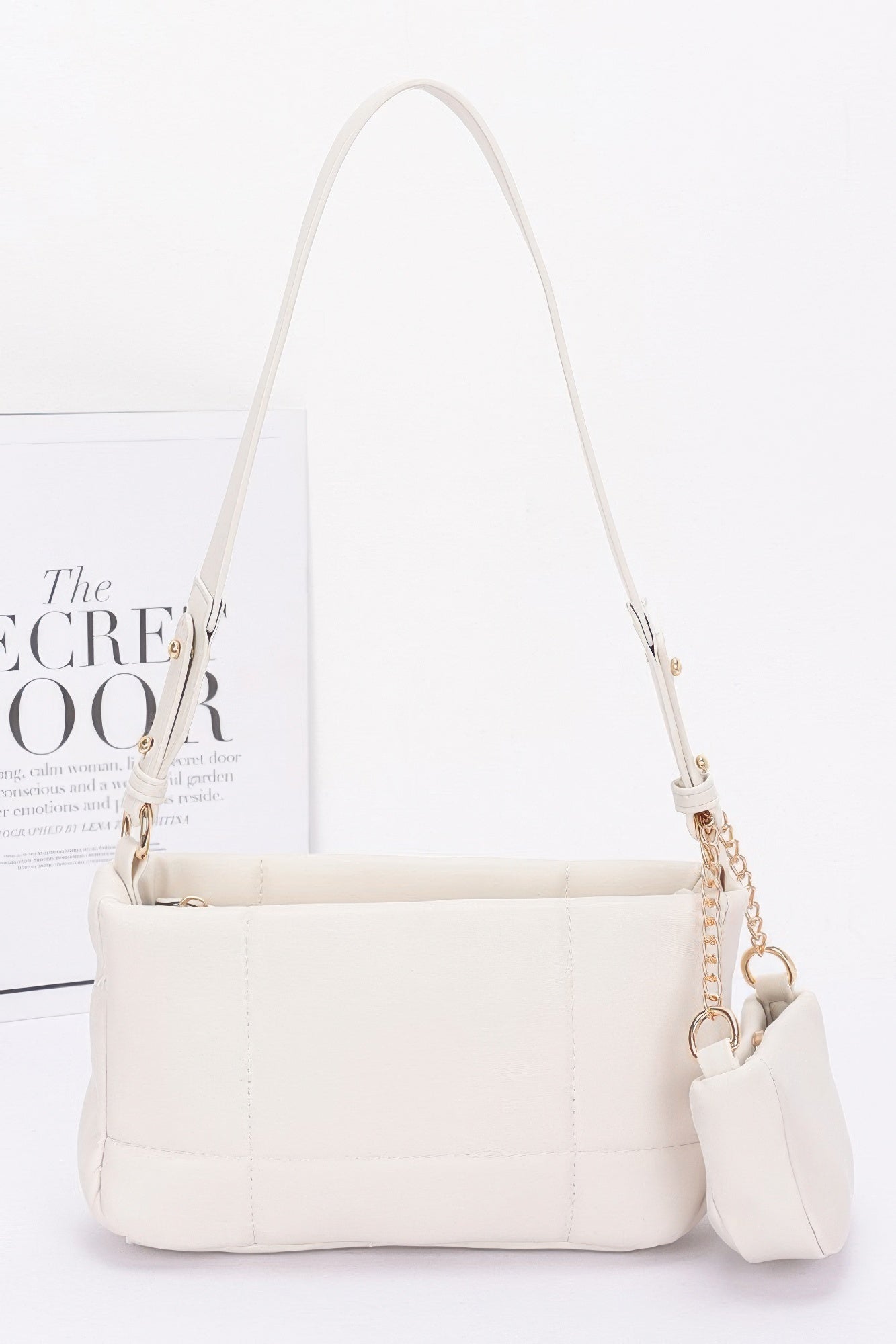 Quilted Faux Leather Shoulder Bag W/ Airpod Bag product image