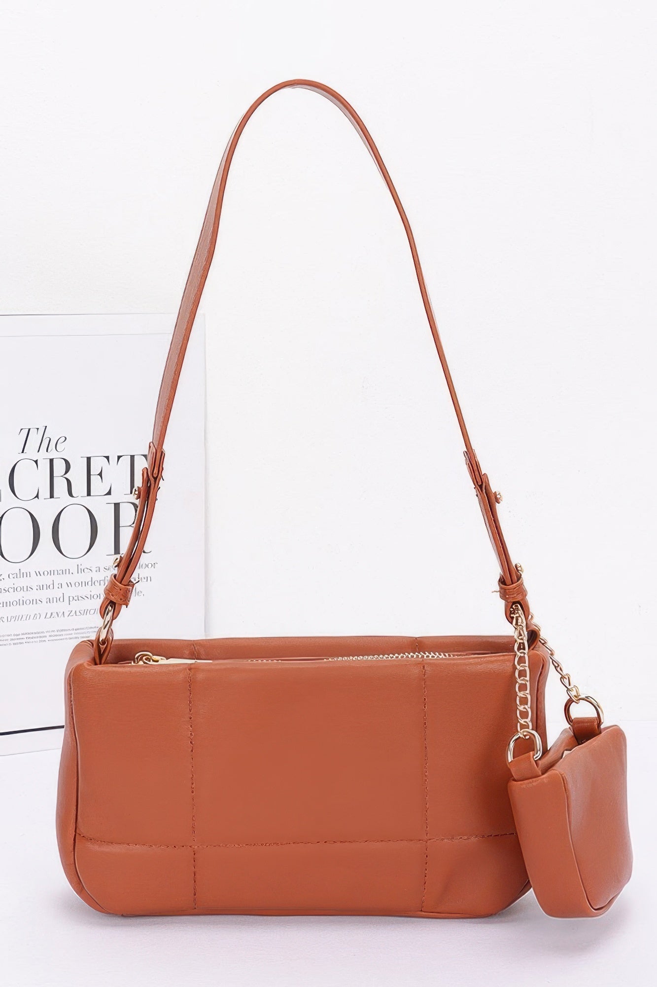 Quilted Faux Leather Shoulder Bag W/ Airpod Bag product image