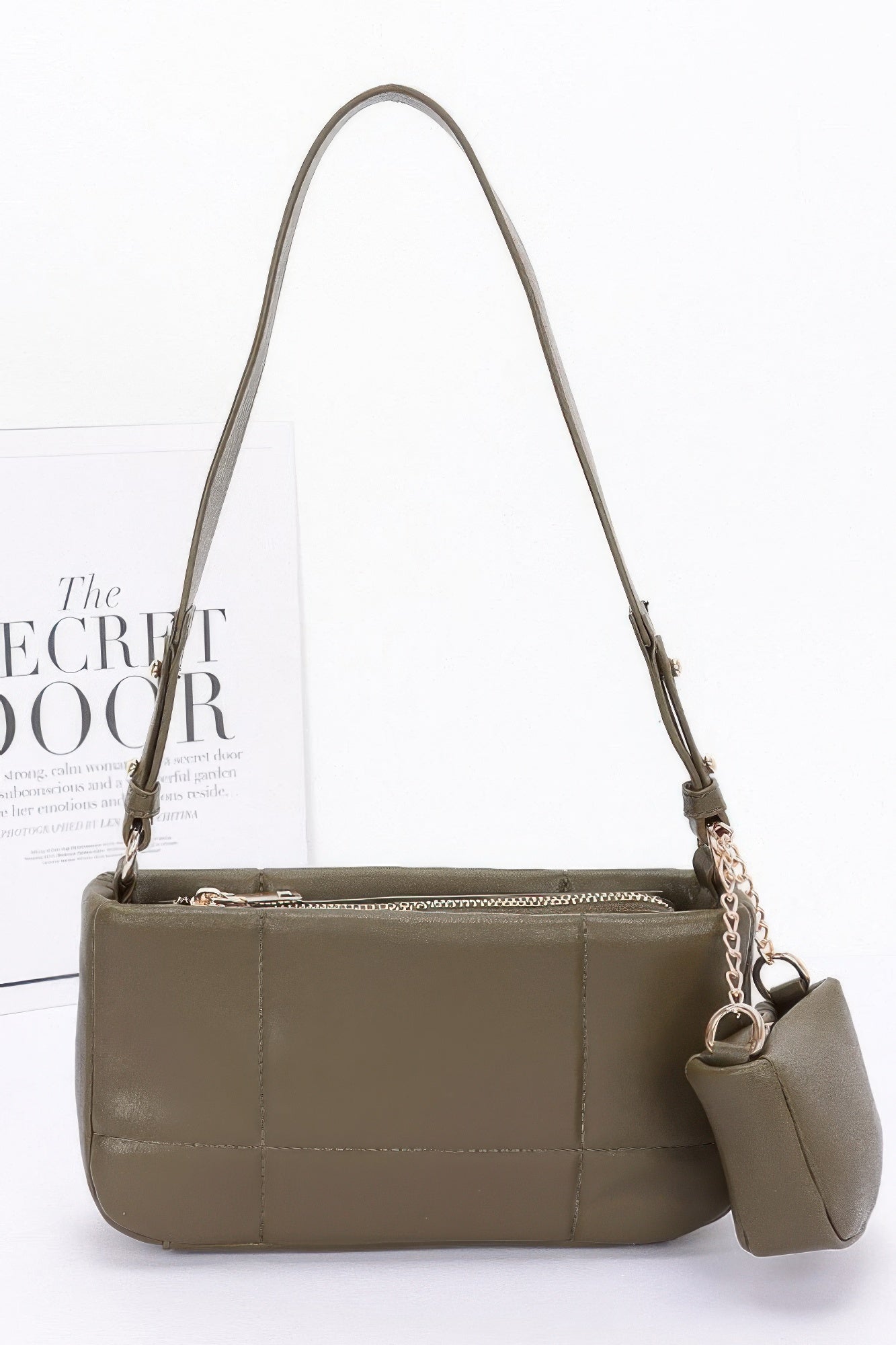 Quilted Faux Leather Shoulder Bag W/ Airpod Bag product image