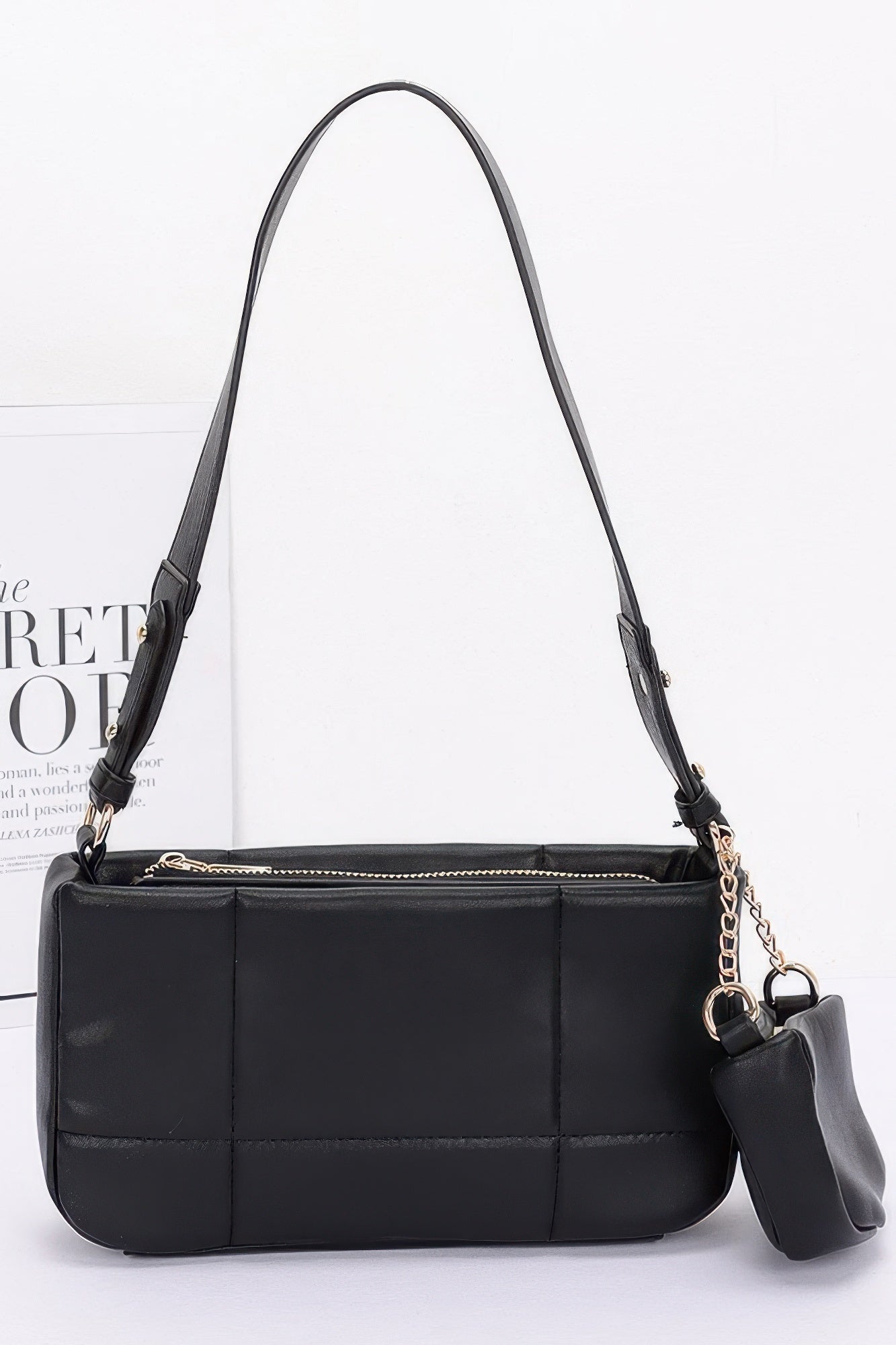 Quilted Faux Leather Shoulder Bag W/ Airpod Bag product image