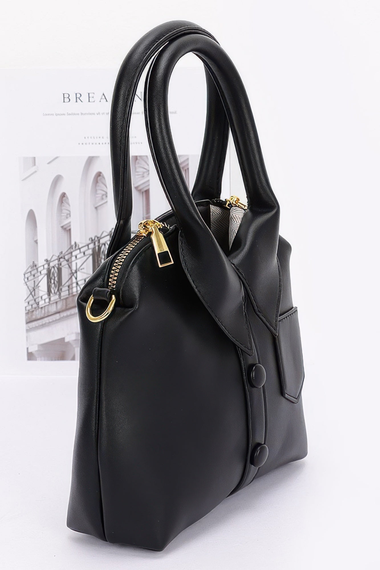 Faux Leather Shirt Style Top Handle Bag product image