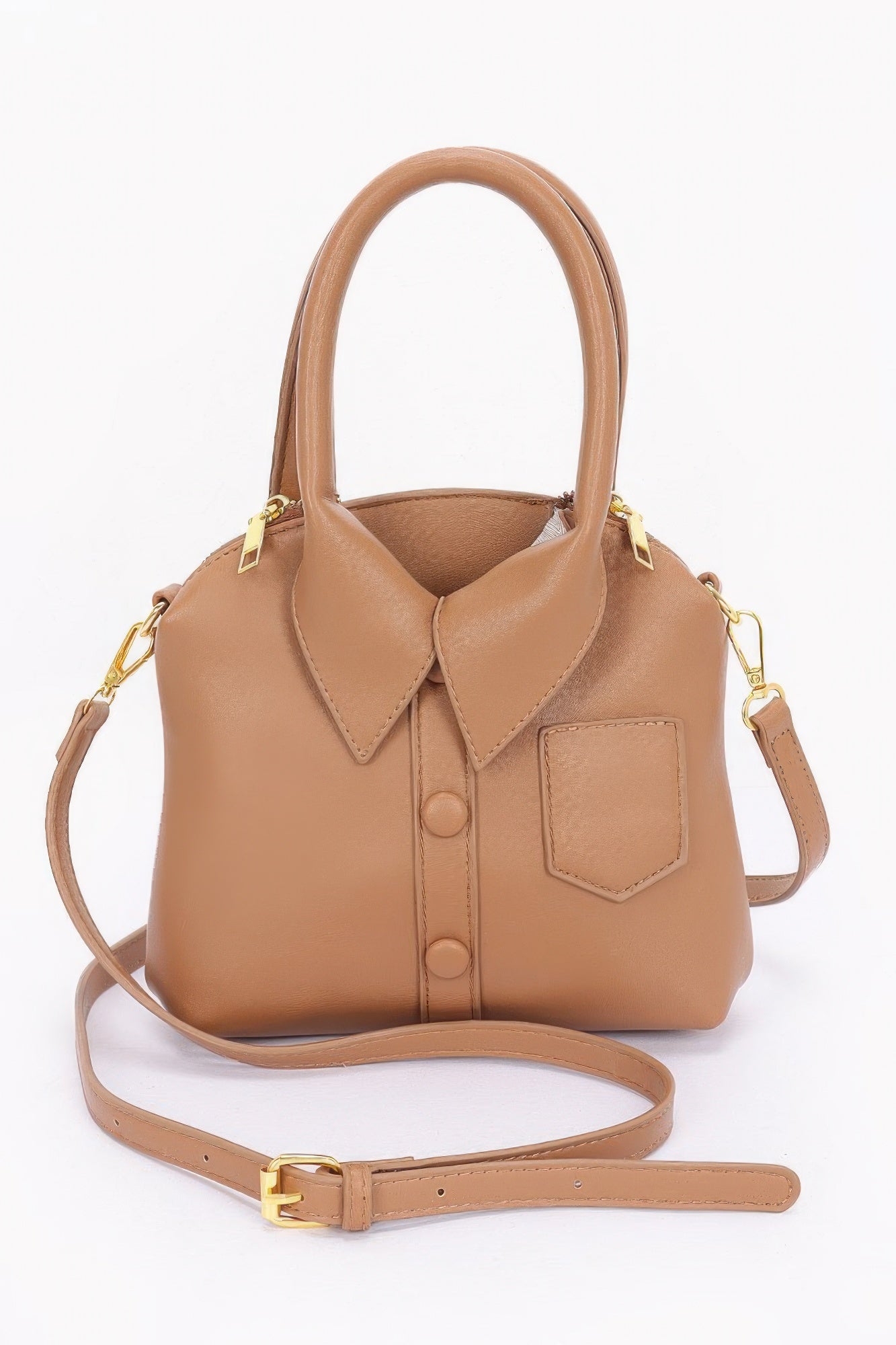 Faux Leather Shirt Style Top Handle Bag product image