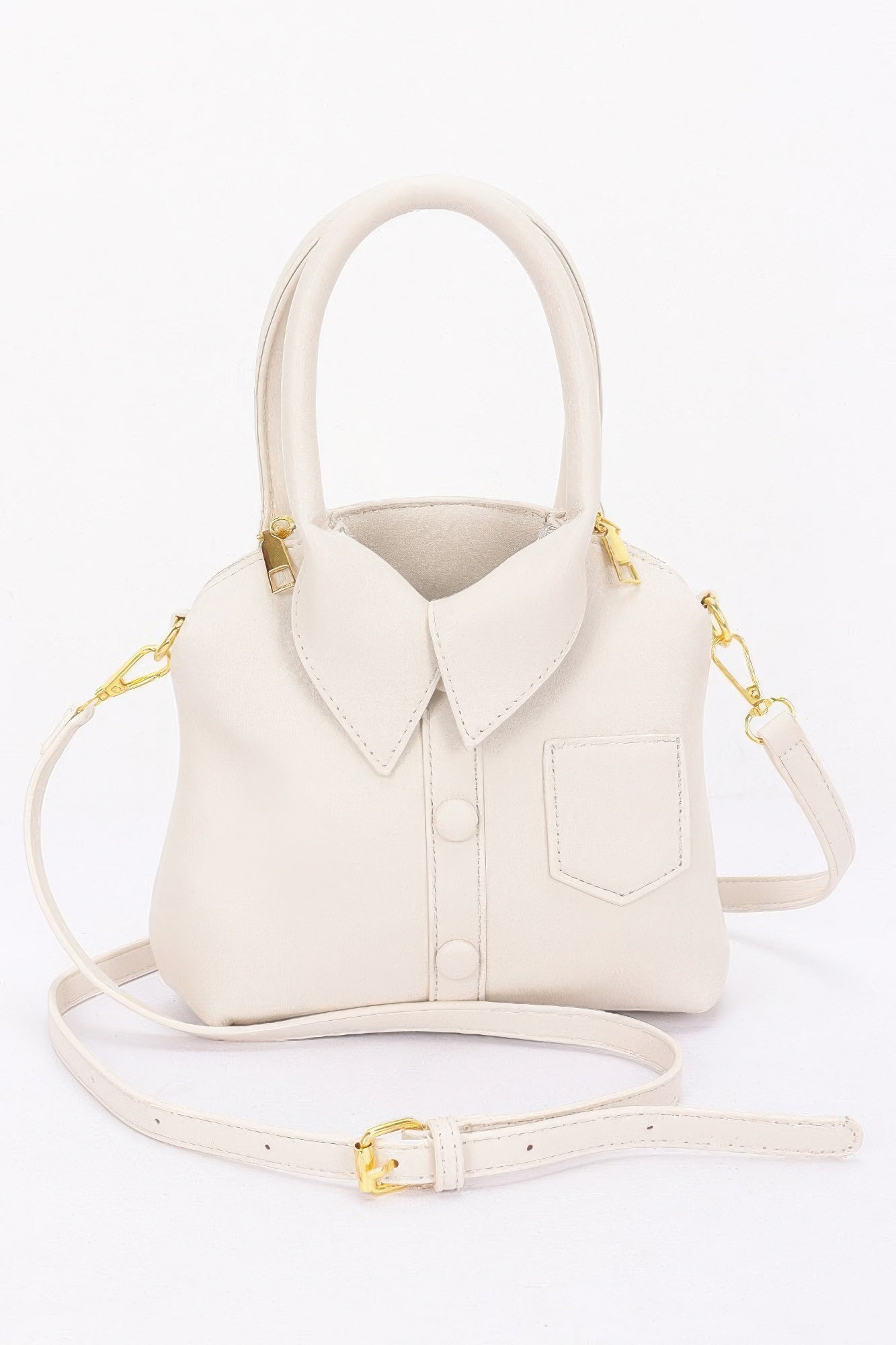 Faux Leather Shirt Style Top Handle Bag product image