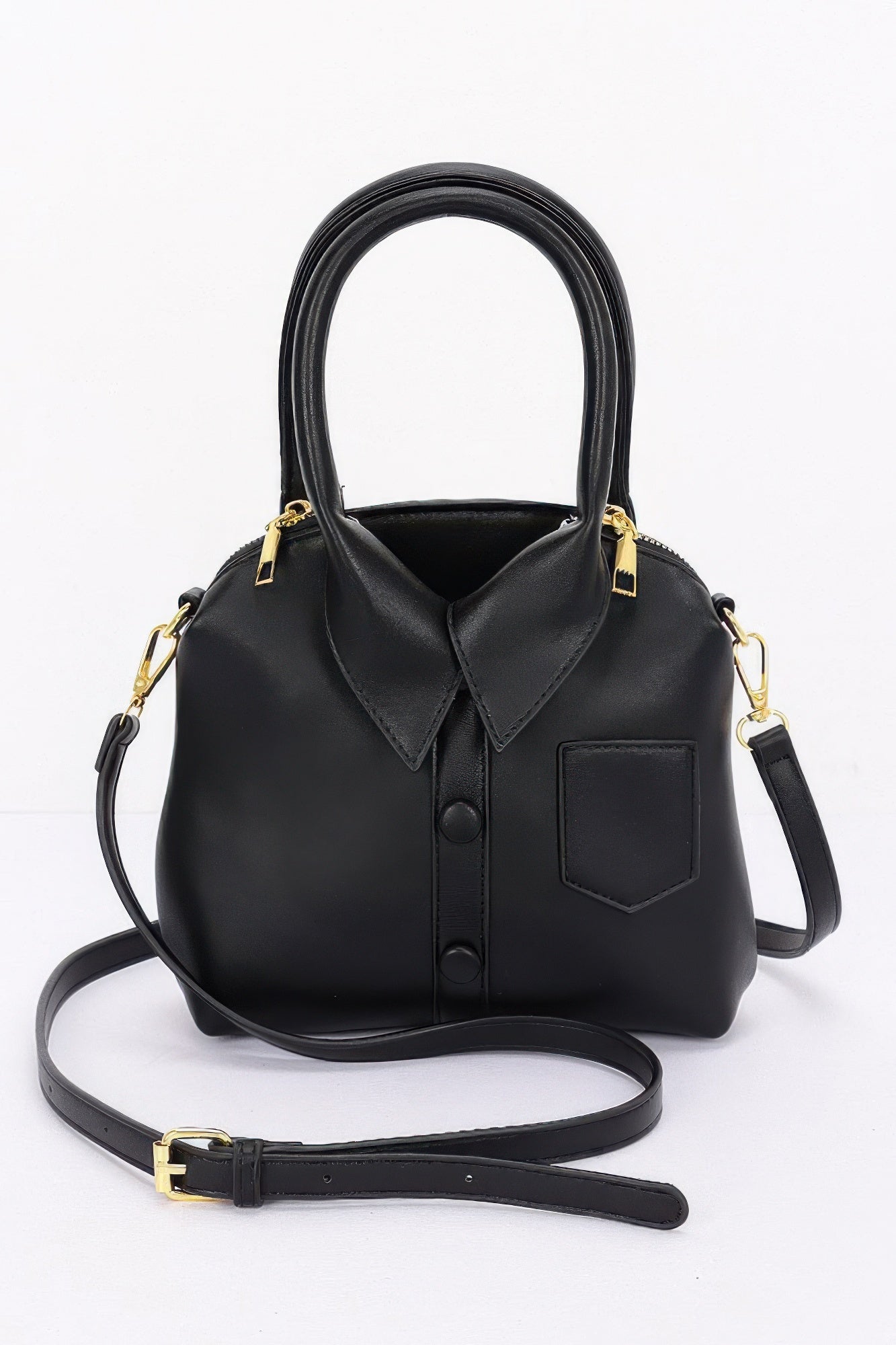 Faux Leather Shirt Style Top Handle Bag product image
