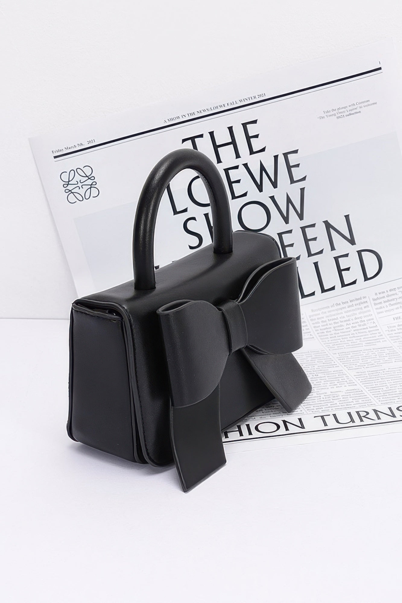 Faux Leather Ribbon Top Handle Bag product image