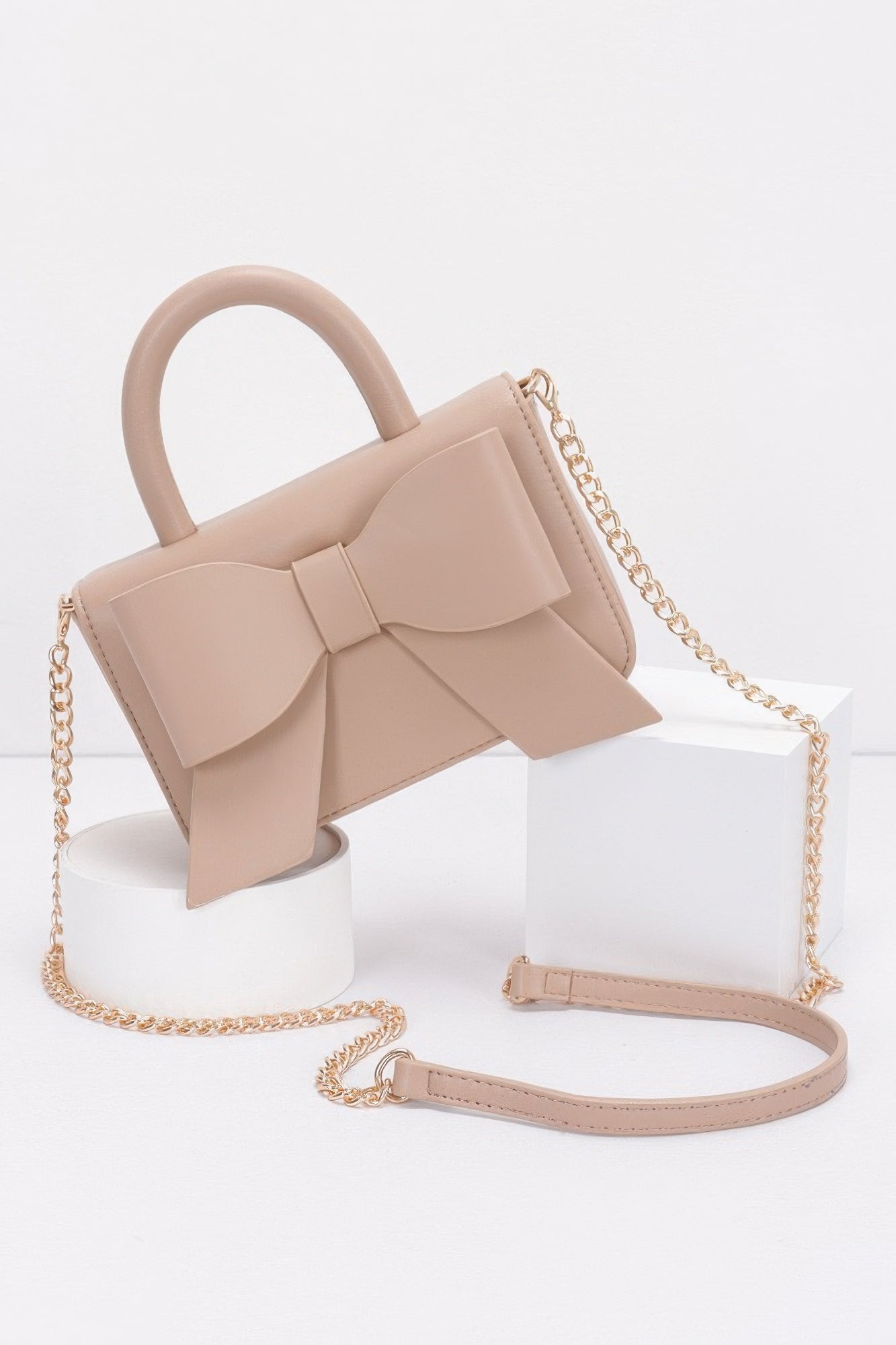 Faux Leather Ribbon Top Handle Bag product image