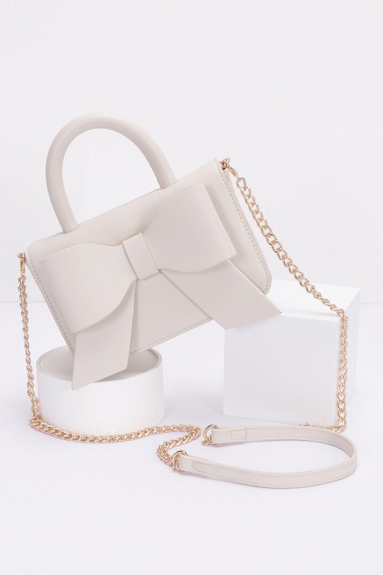 Faux Leather Ribbon Top Handle Bag product image