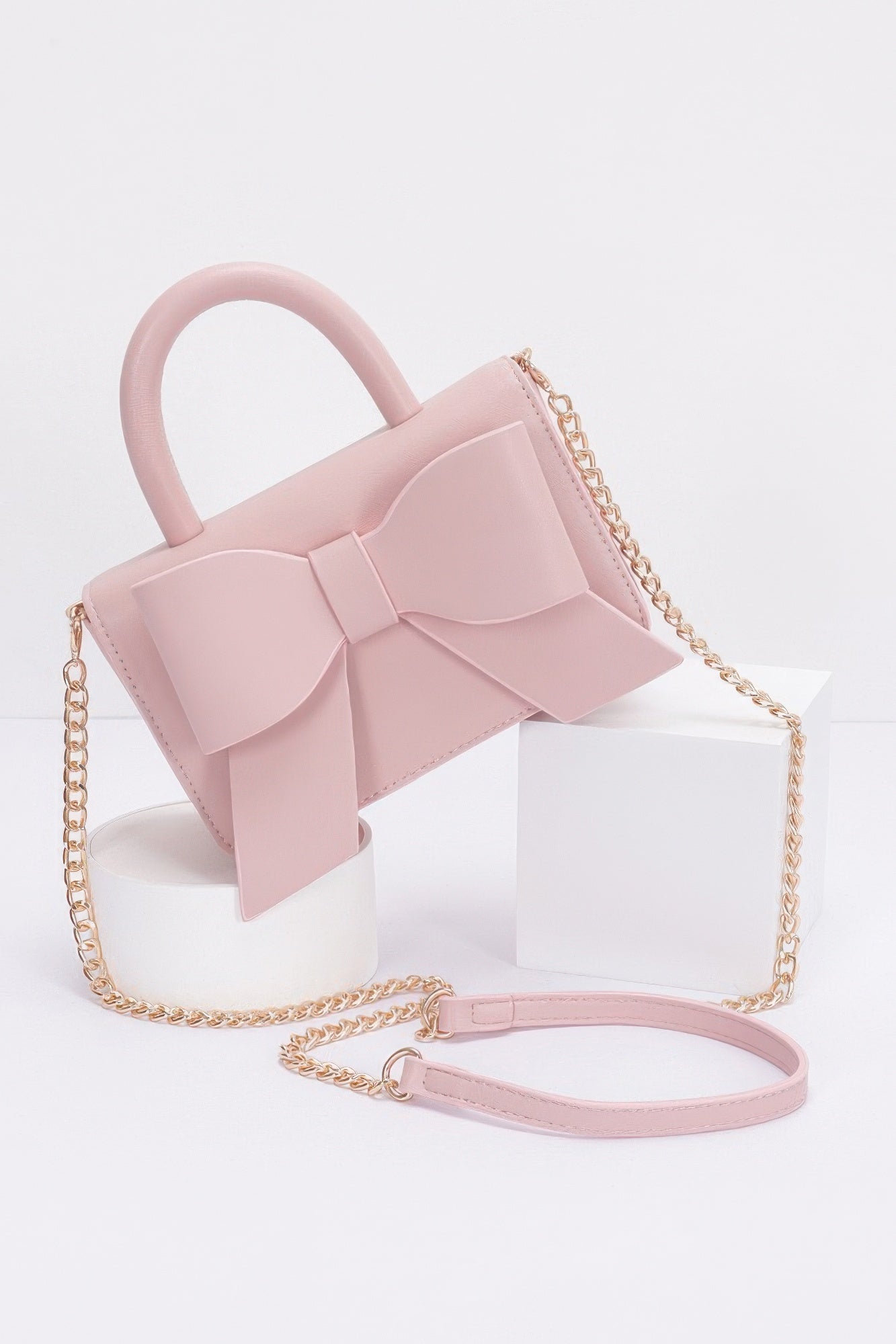 Faux Leather Ribbon Top Handle Bag product image