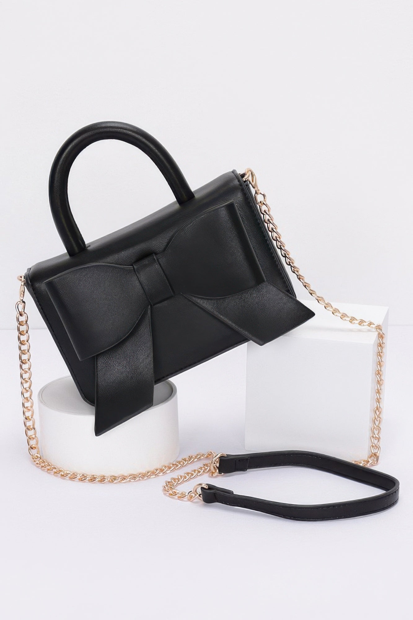 Faux Leather Ribbon Top Handle Bag product image