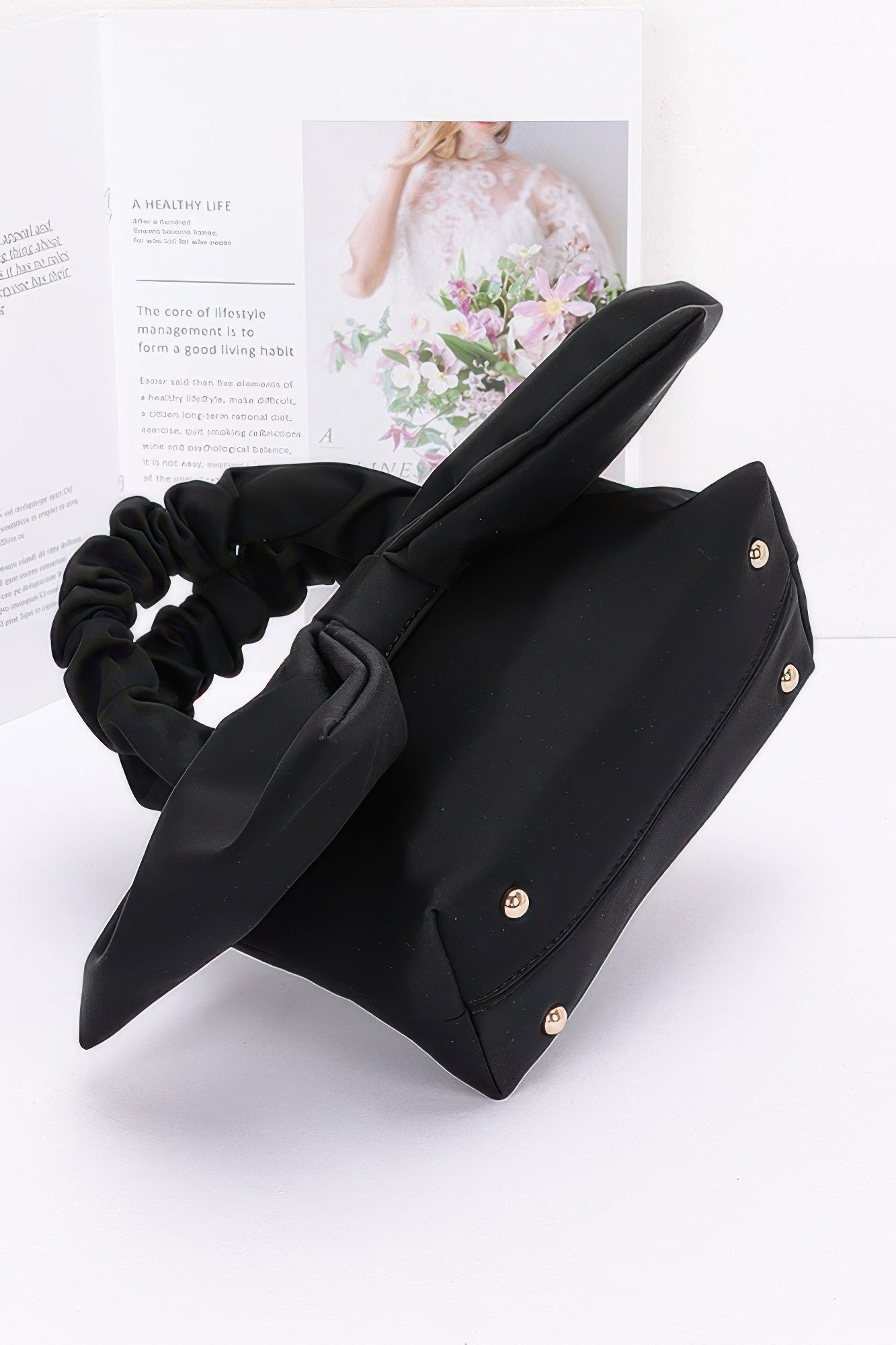 Nylon Top Handle Bag With Bow Front Clutch product image