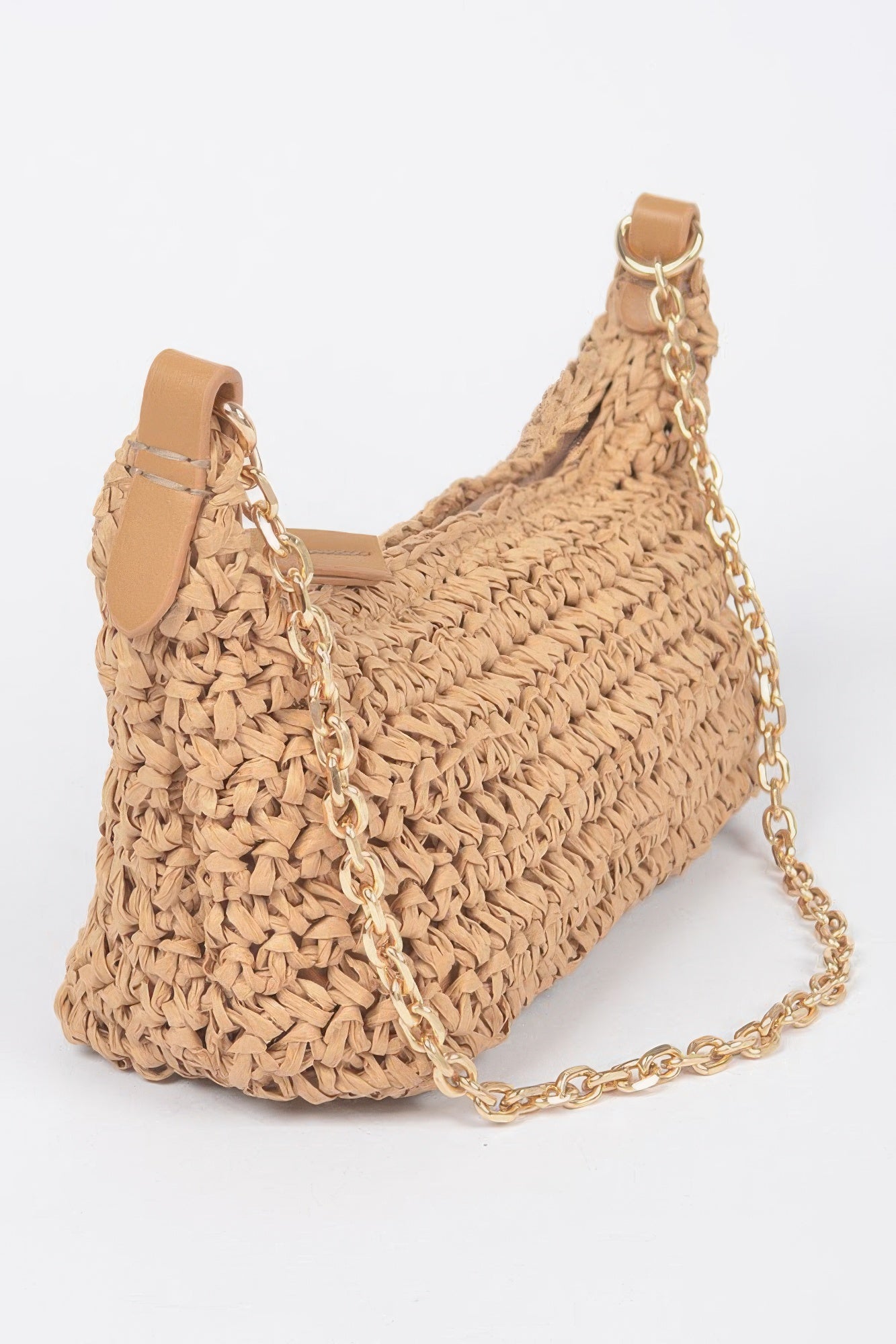 Faux Straw Zip Chain Shoulder Clutch product image