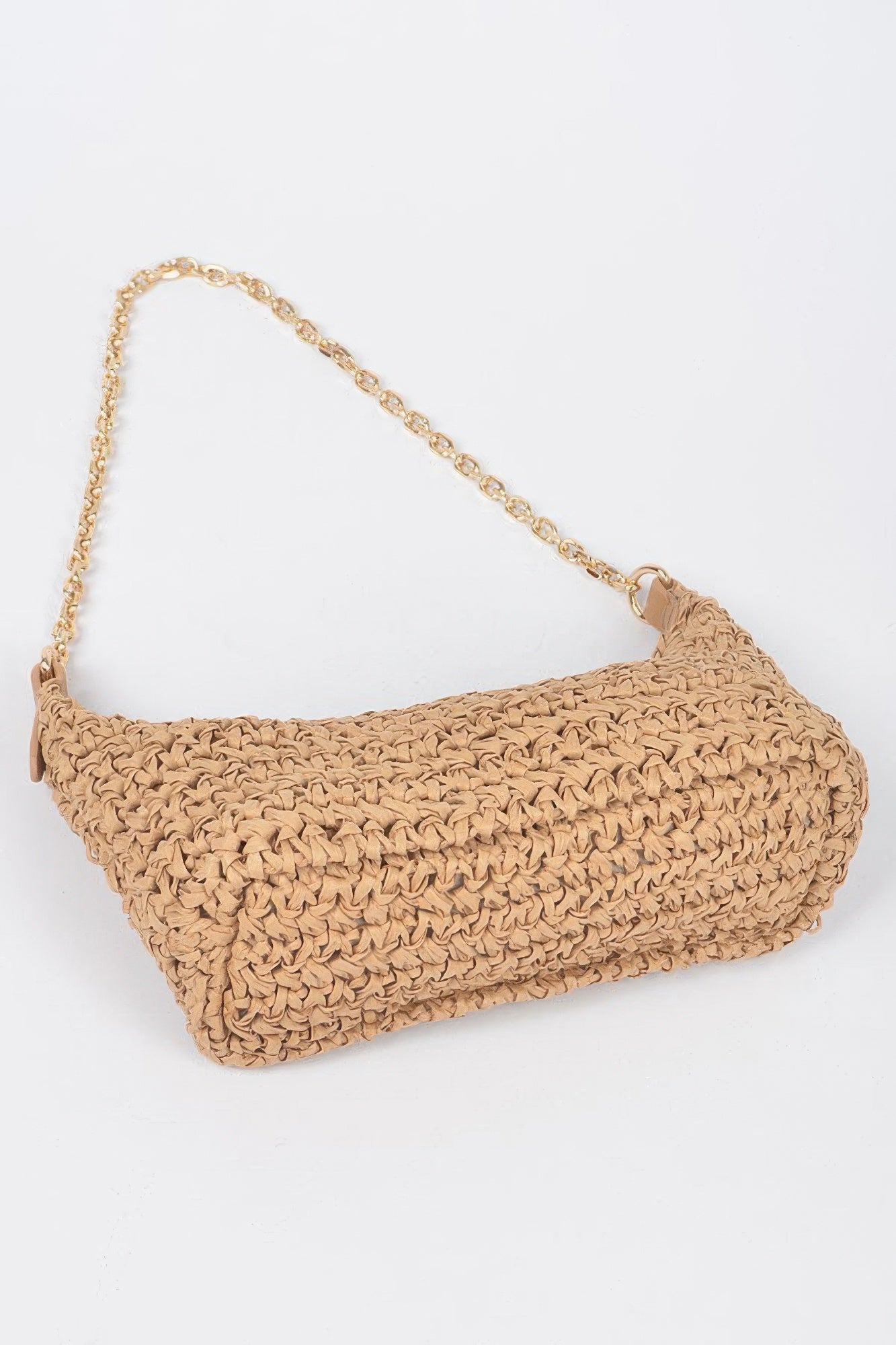 Faux Straw Zip Chain Shoulder Clutch product image