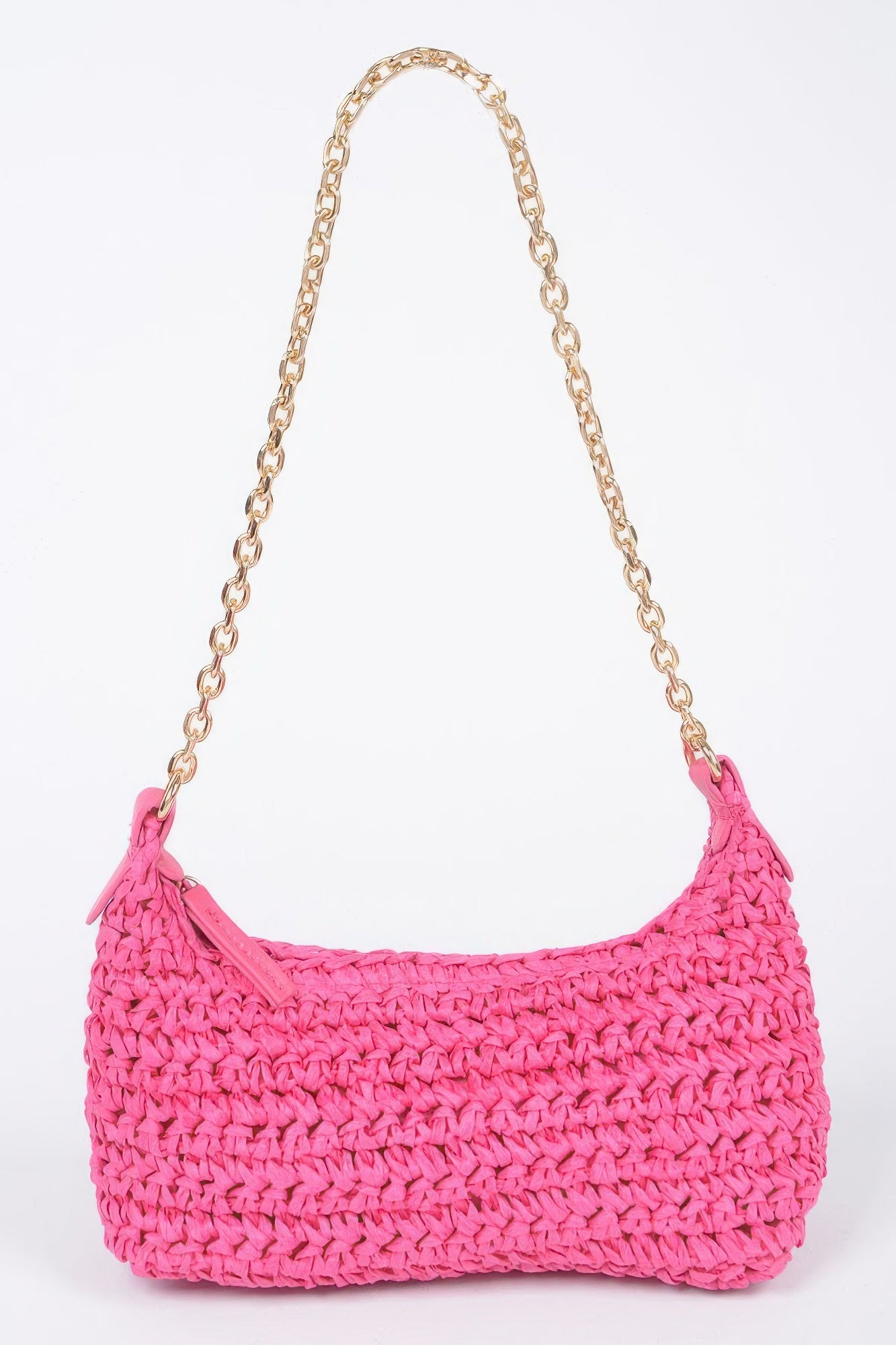 Faux Straw Zip Chain Shoulder Clutch product image