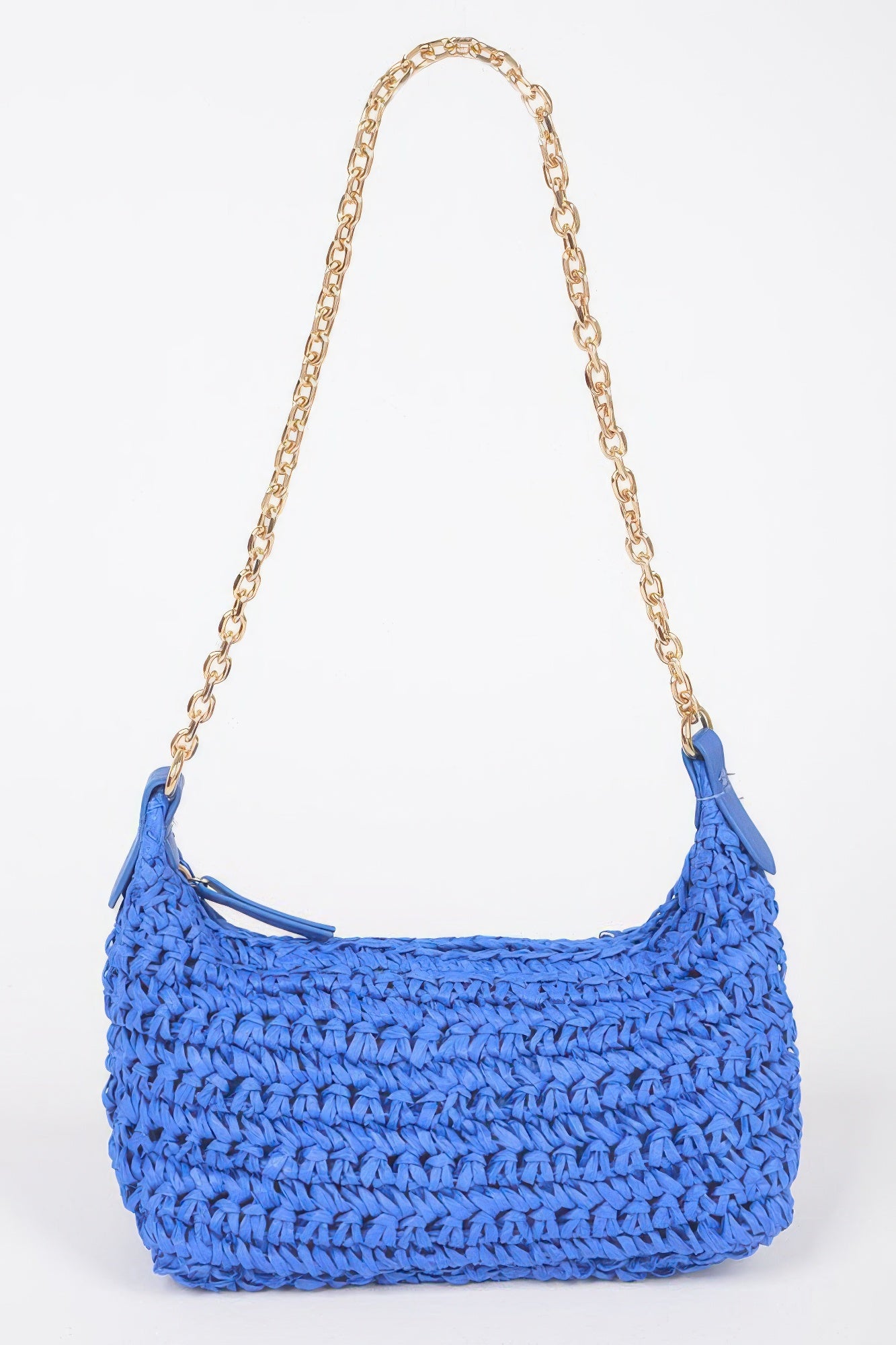 Faux Straw Zip Chain Shoulder Clutch product image