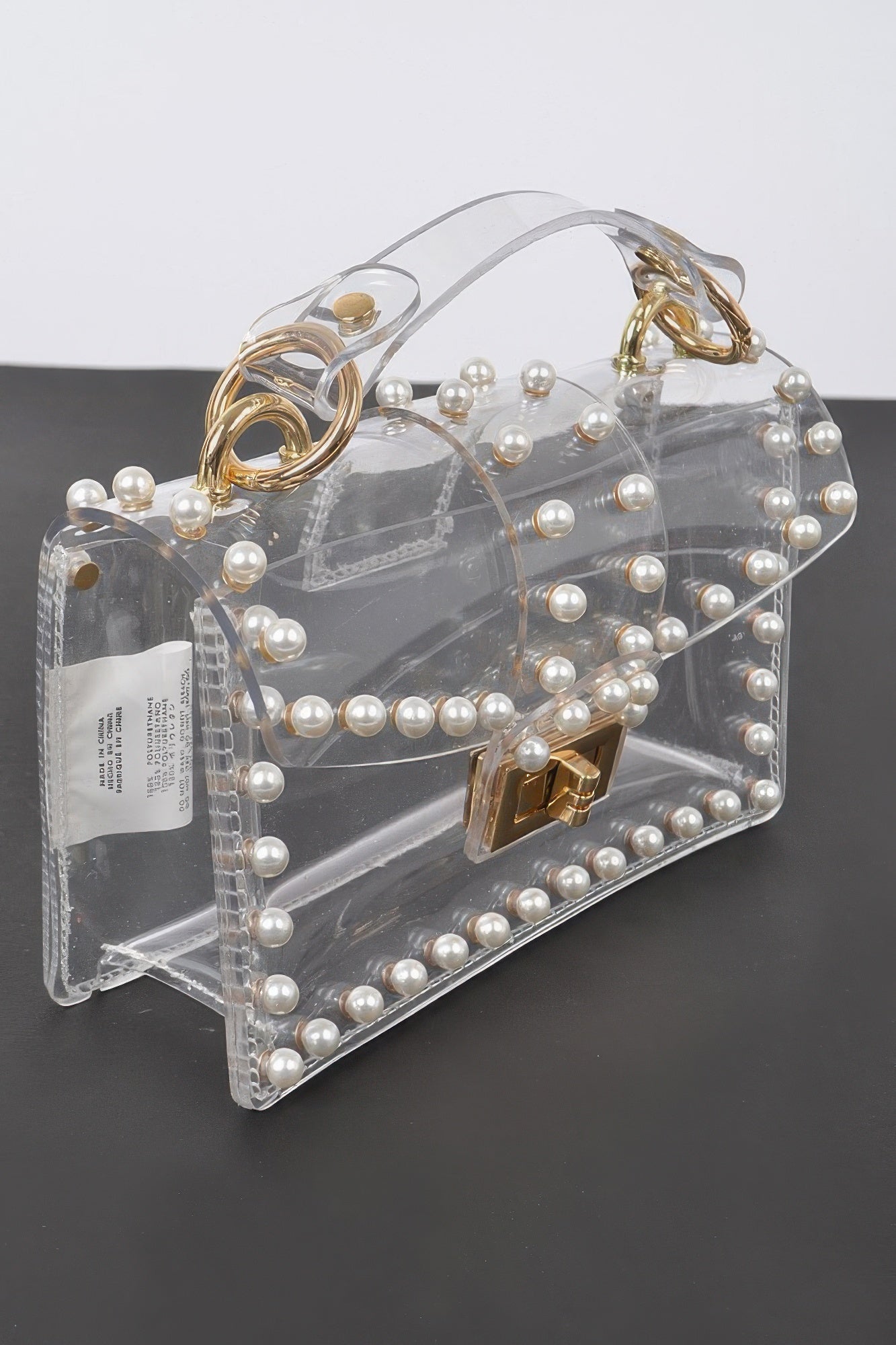 Transparent Single Handle Clutch W/faux Pearl product image