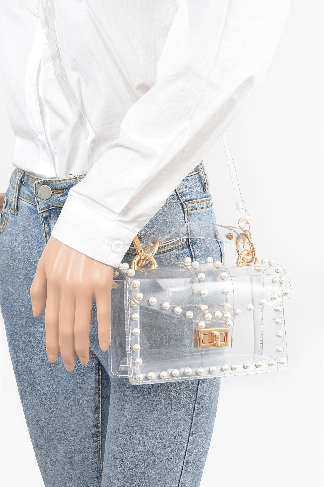 Transparent Single Handle Clutch W/faux Pearl product image