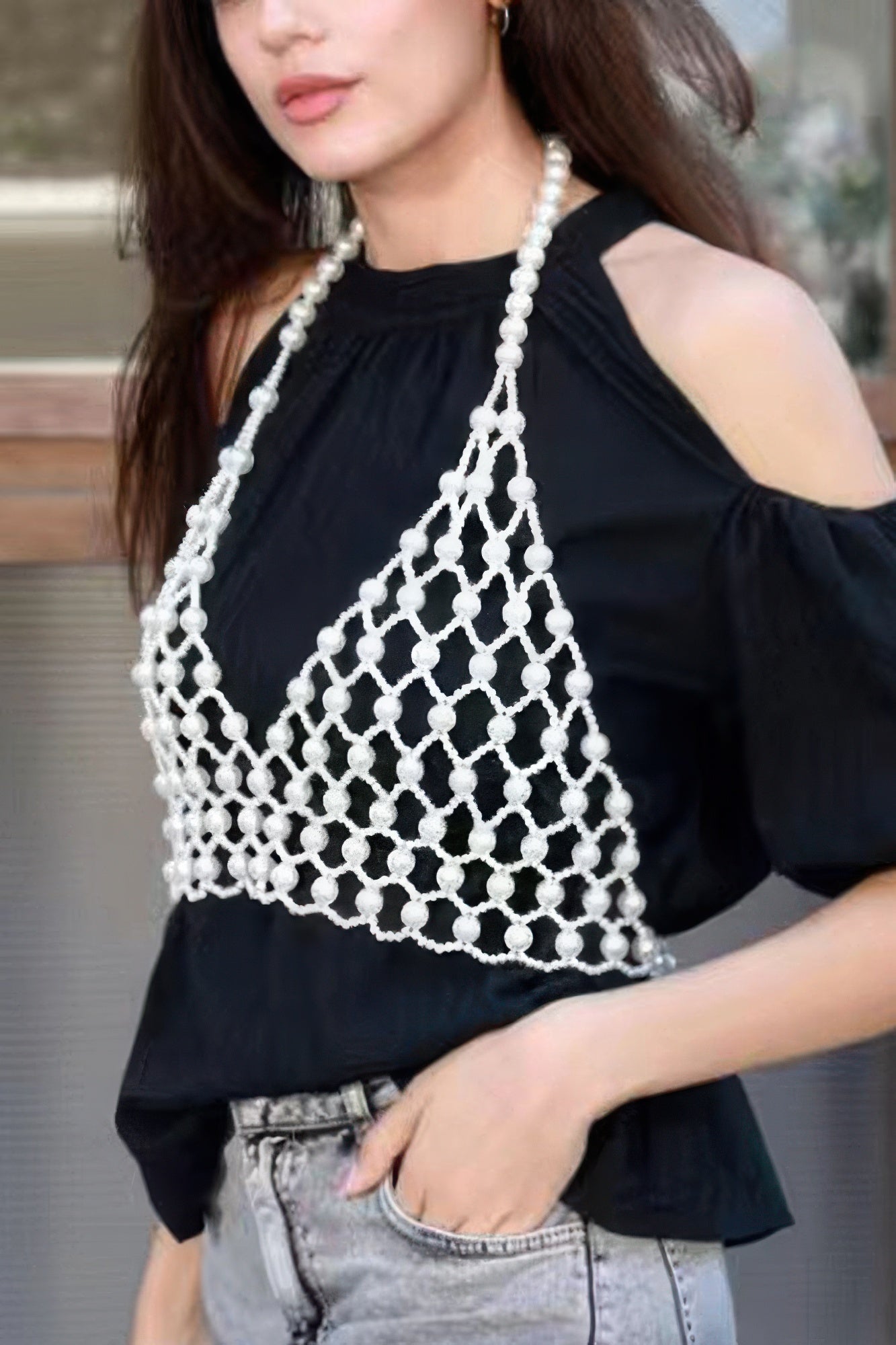 Faux Pearl Halter Neck Top product image