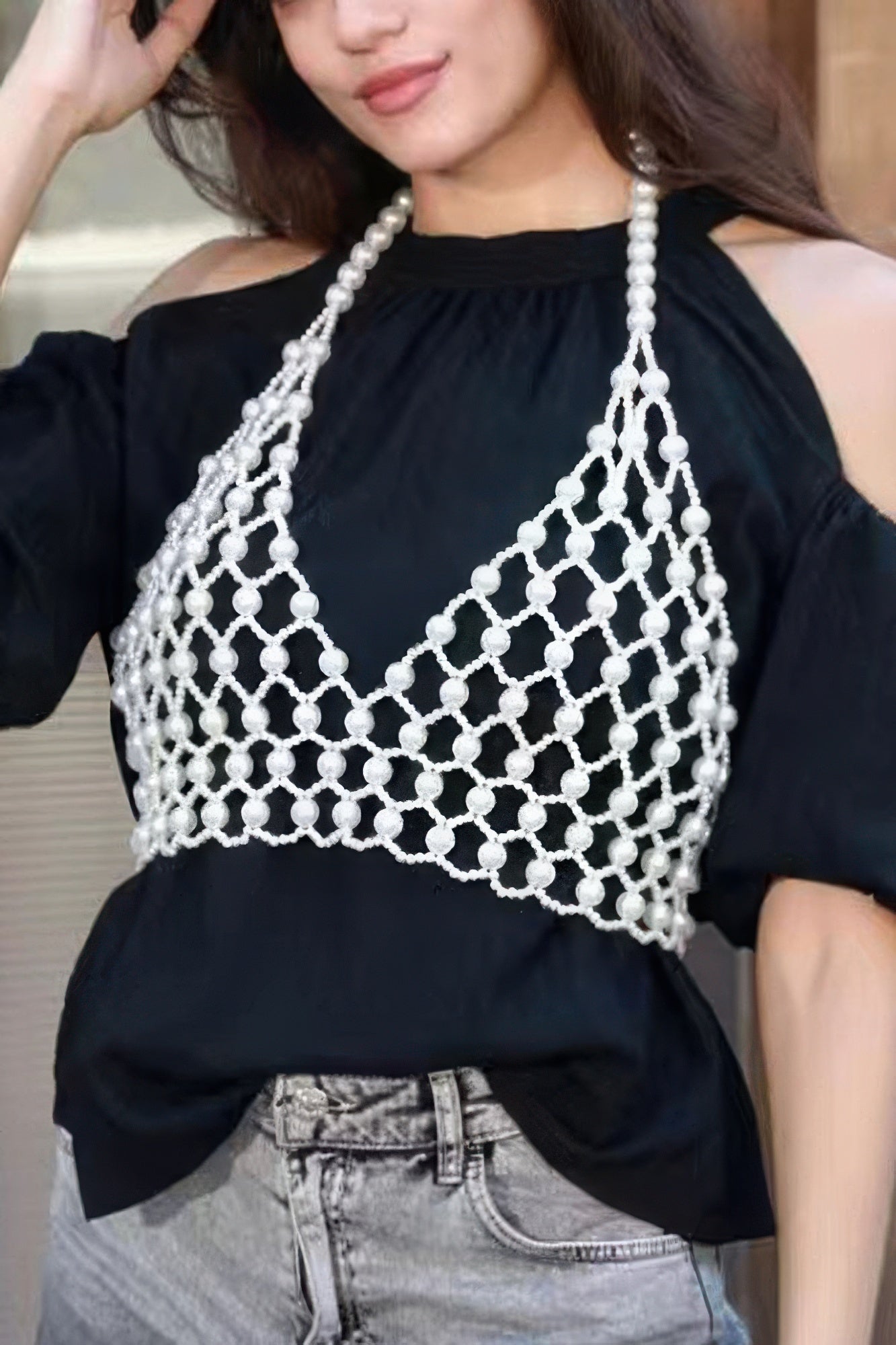 Faux Pearl Halter Neck Top product image