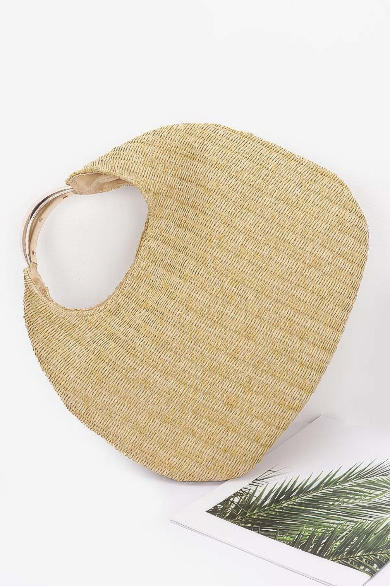 Faux Straw Metal Handle Hobo Bag product image