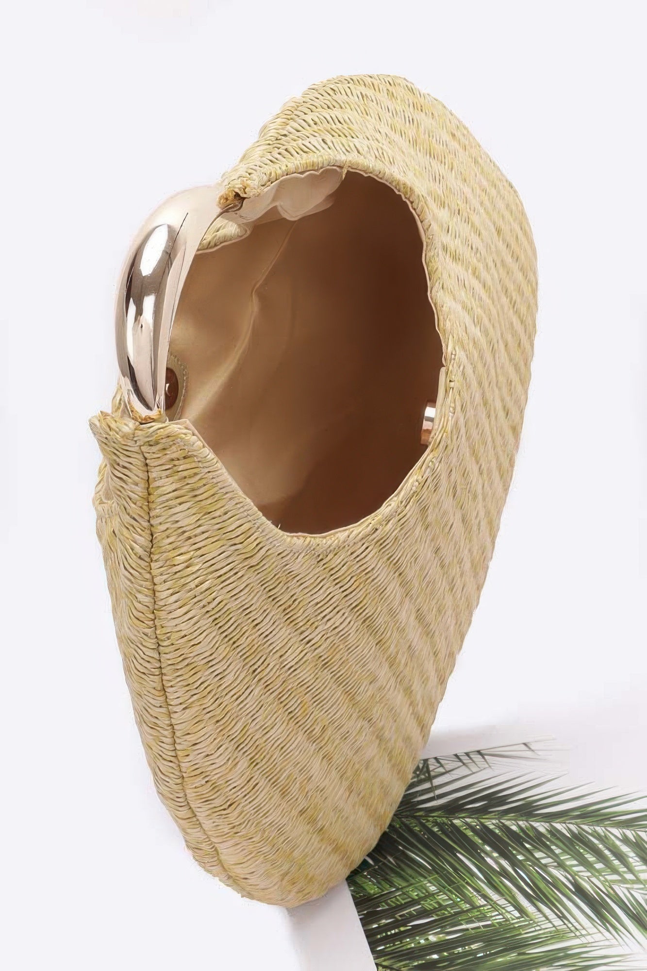 Faux Straw Metal Handle Hobo Bag product image