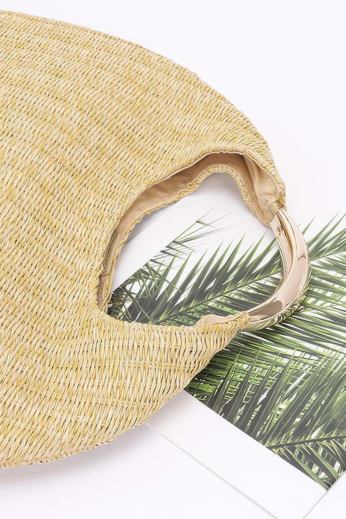 Faux Straw Metal Handle Hobo Bag product image