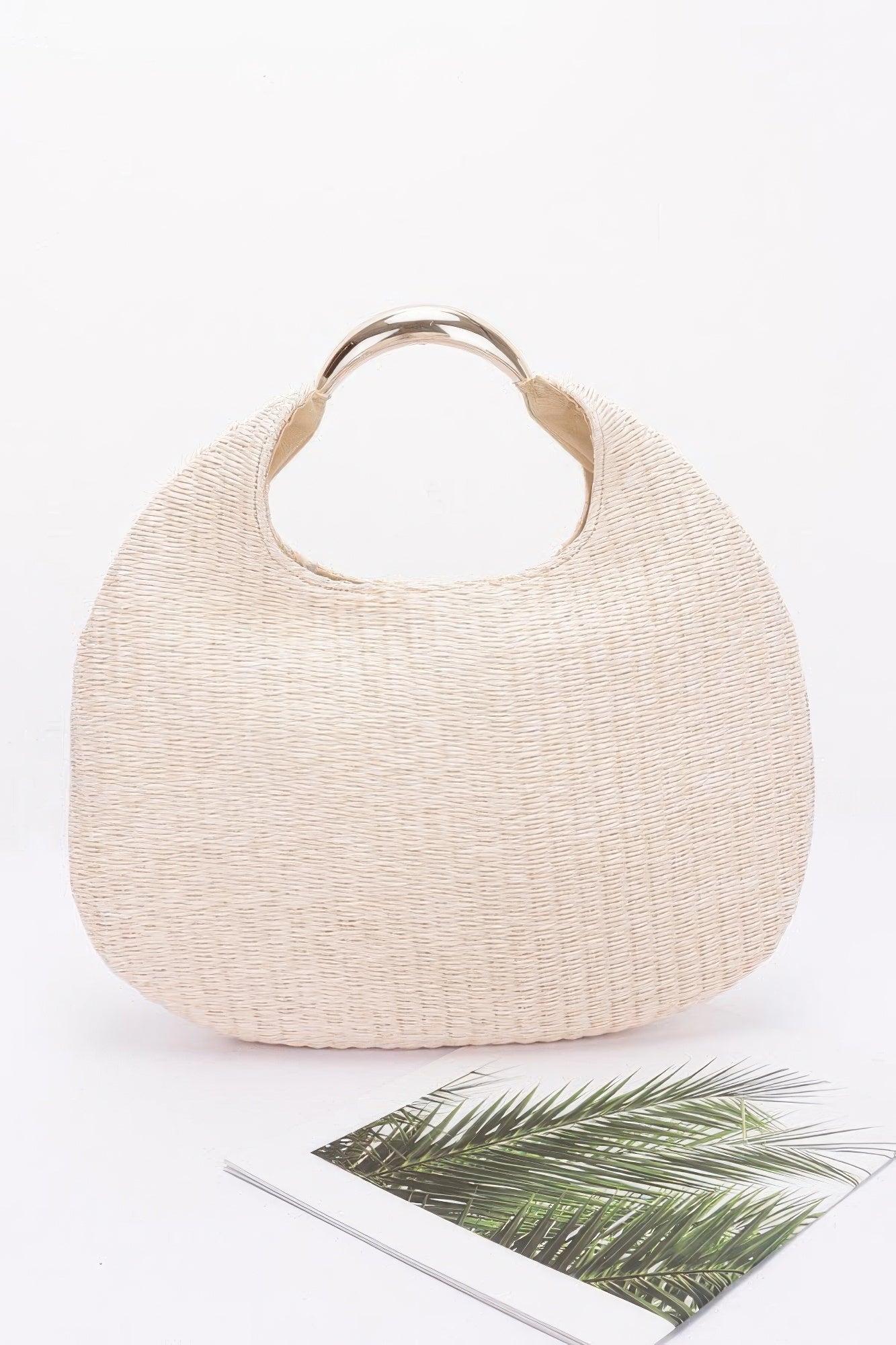 Faux Straw Metal Handle Hobo Bag product image