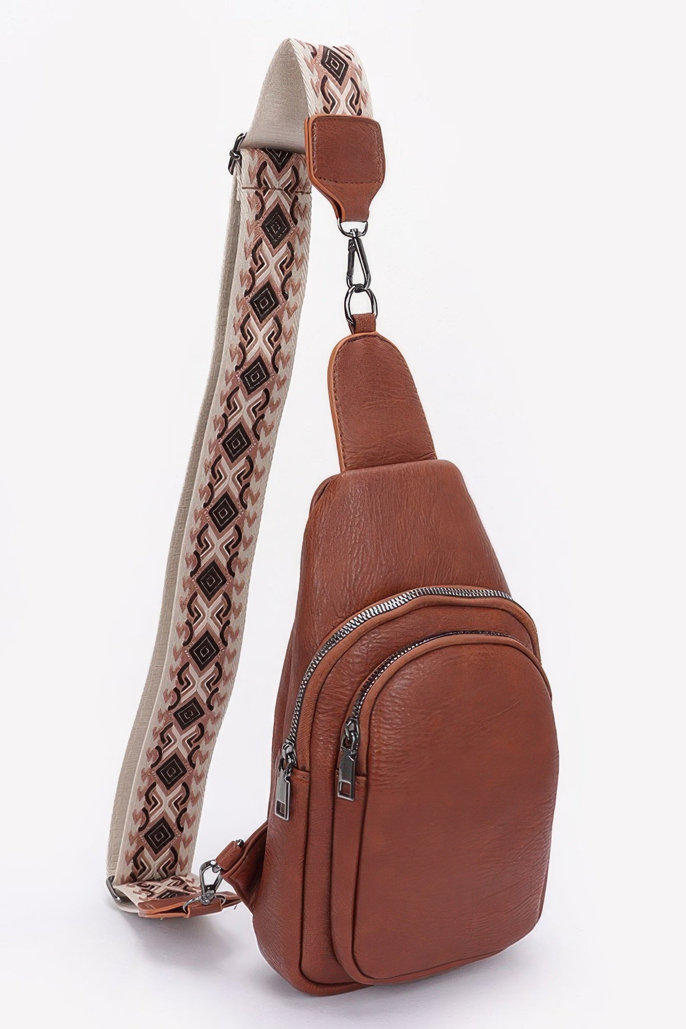 Faux Leather Sling Bag W/multi Color Strap product image