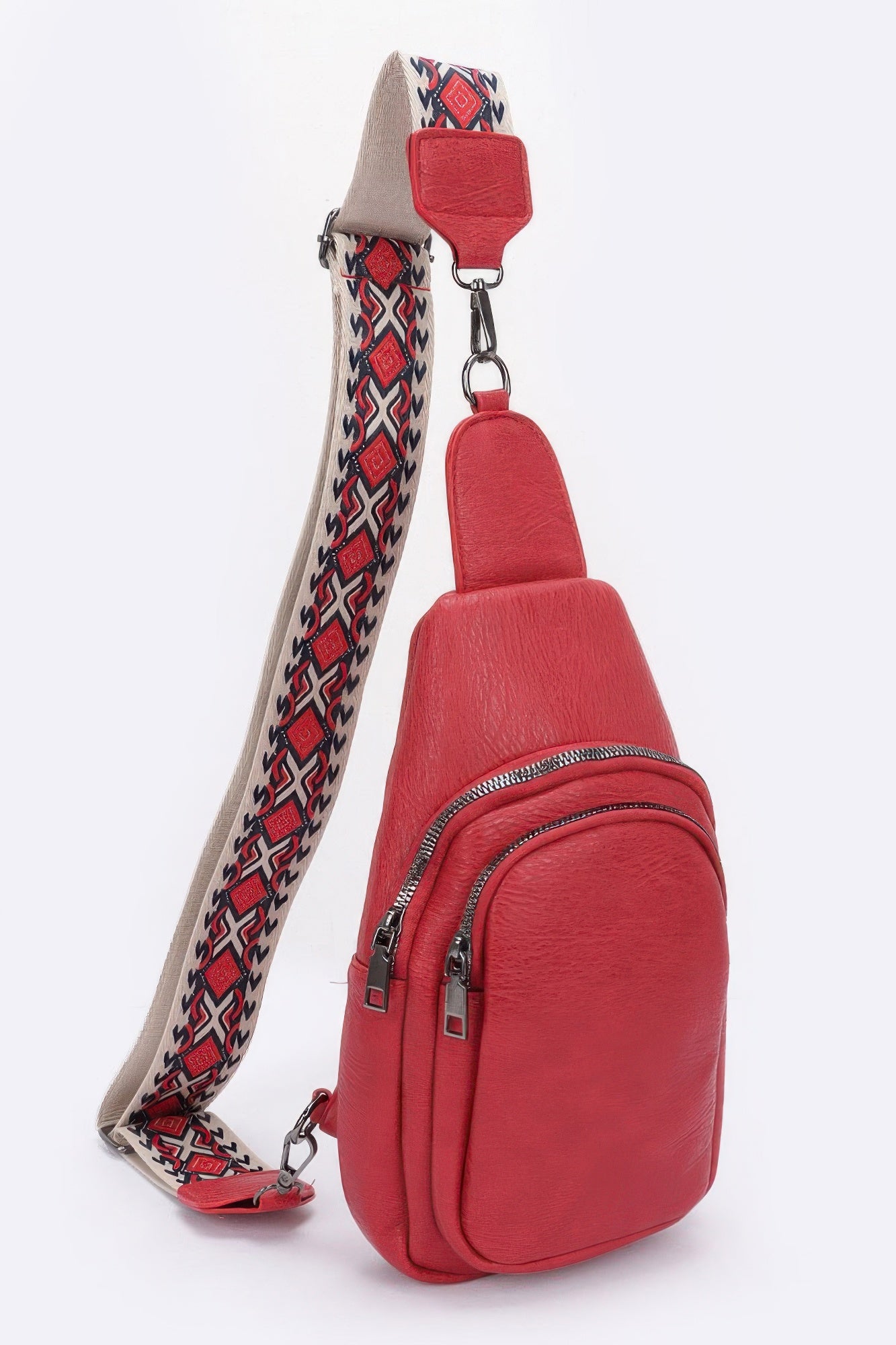 Faux Leather Sling Bag W/multi Color Strap product image