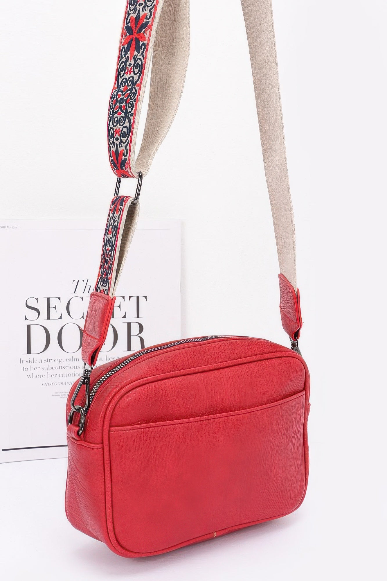 Faux Leather Camera Bag W/multi Color Strap product image