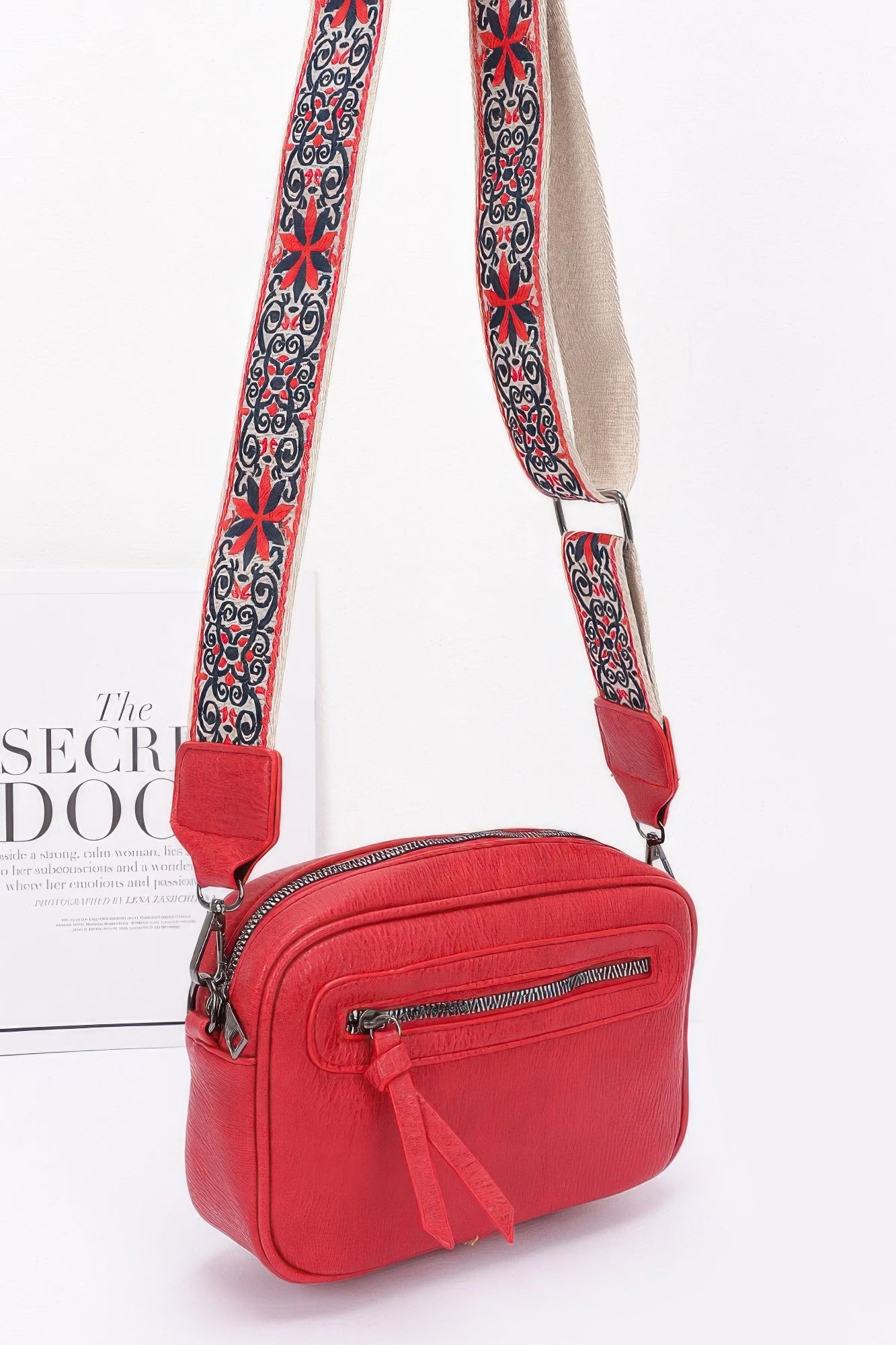 Faux Leather Camera Bag W/multi Color Strap product image