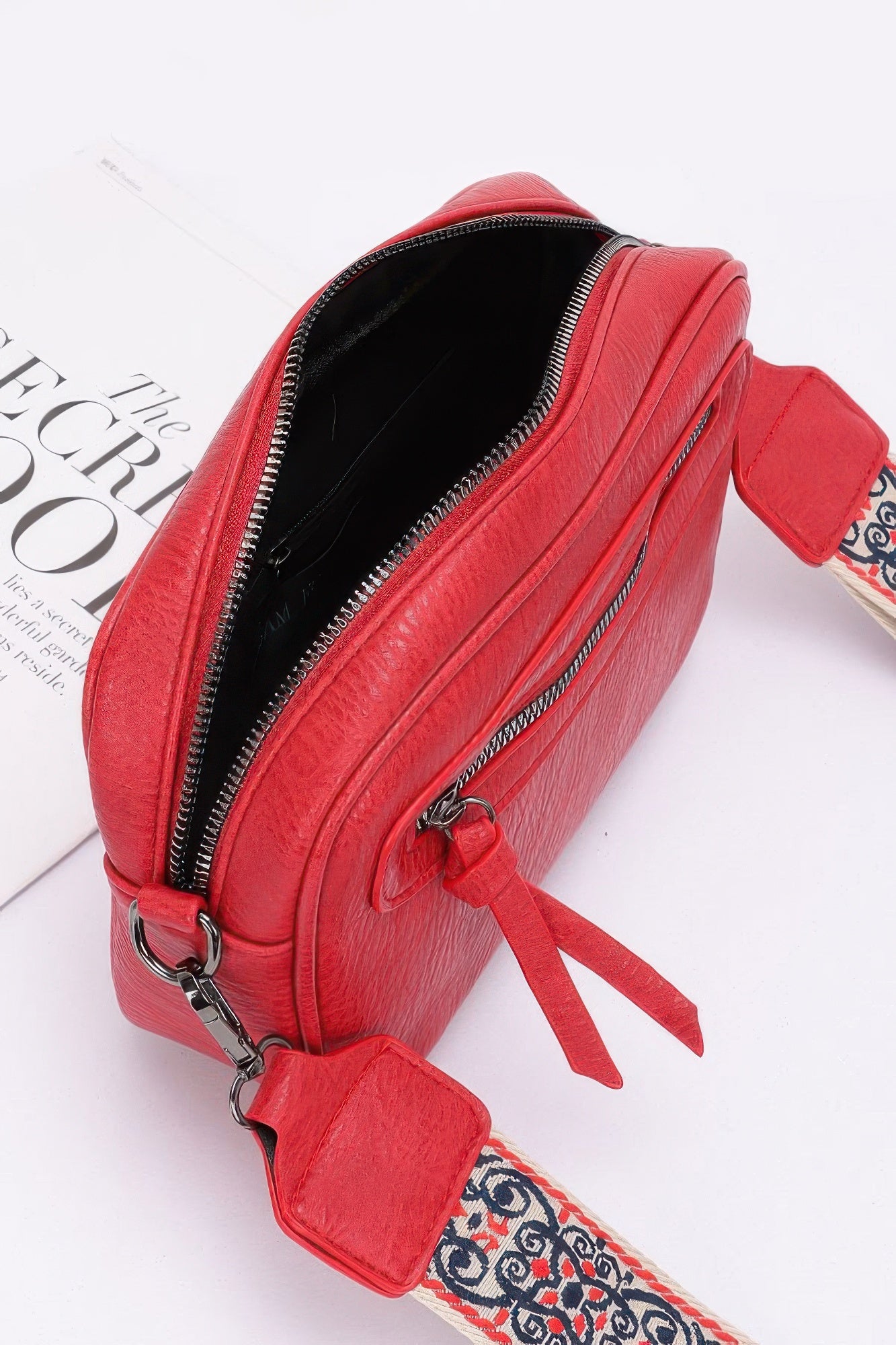 Faux Leather Camera Bag W/multi Color Strap product image