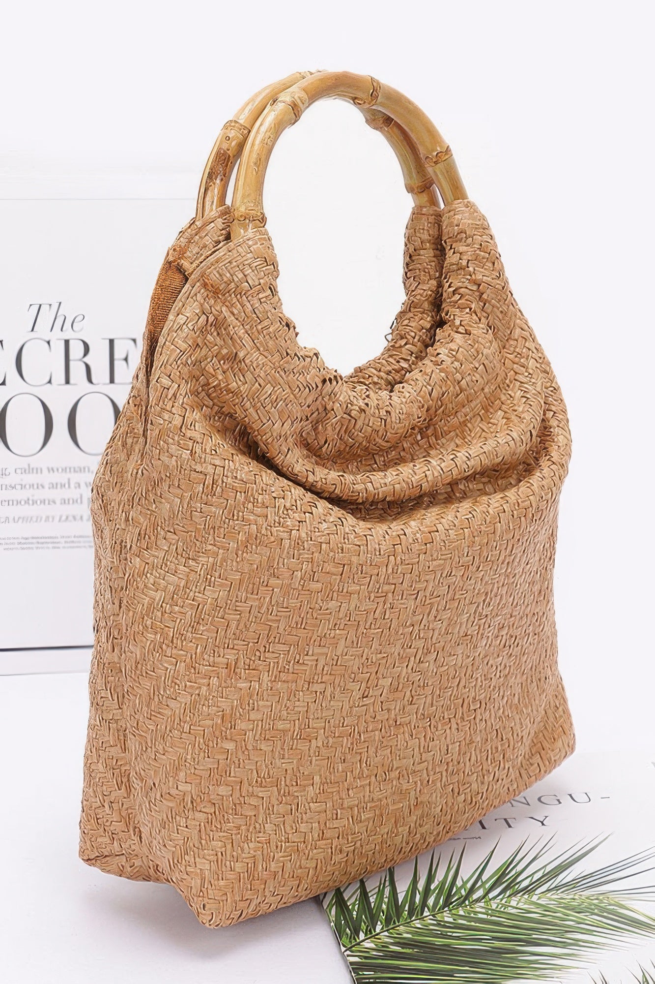 Faux Straw Bamboo Handle Handbag product image
