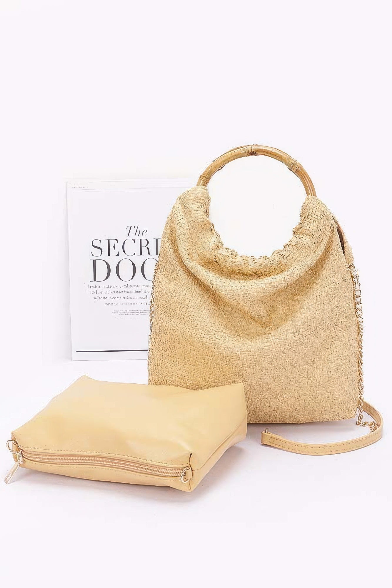 Faux Straw Bamboo Handle Handbag product image