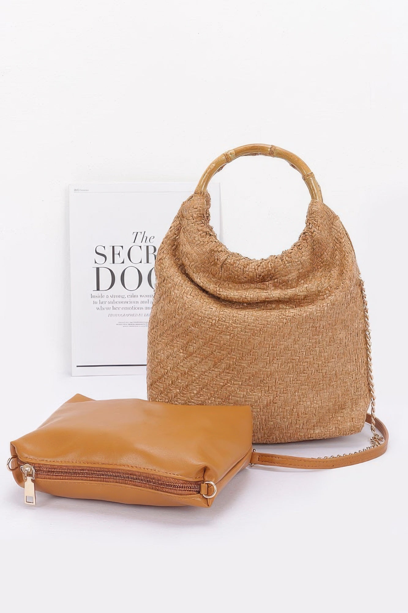Faux Straw Bamboo Handle Handbag product image